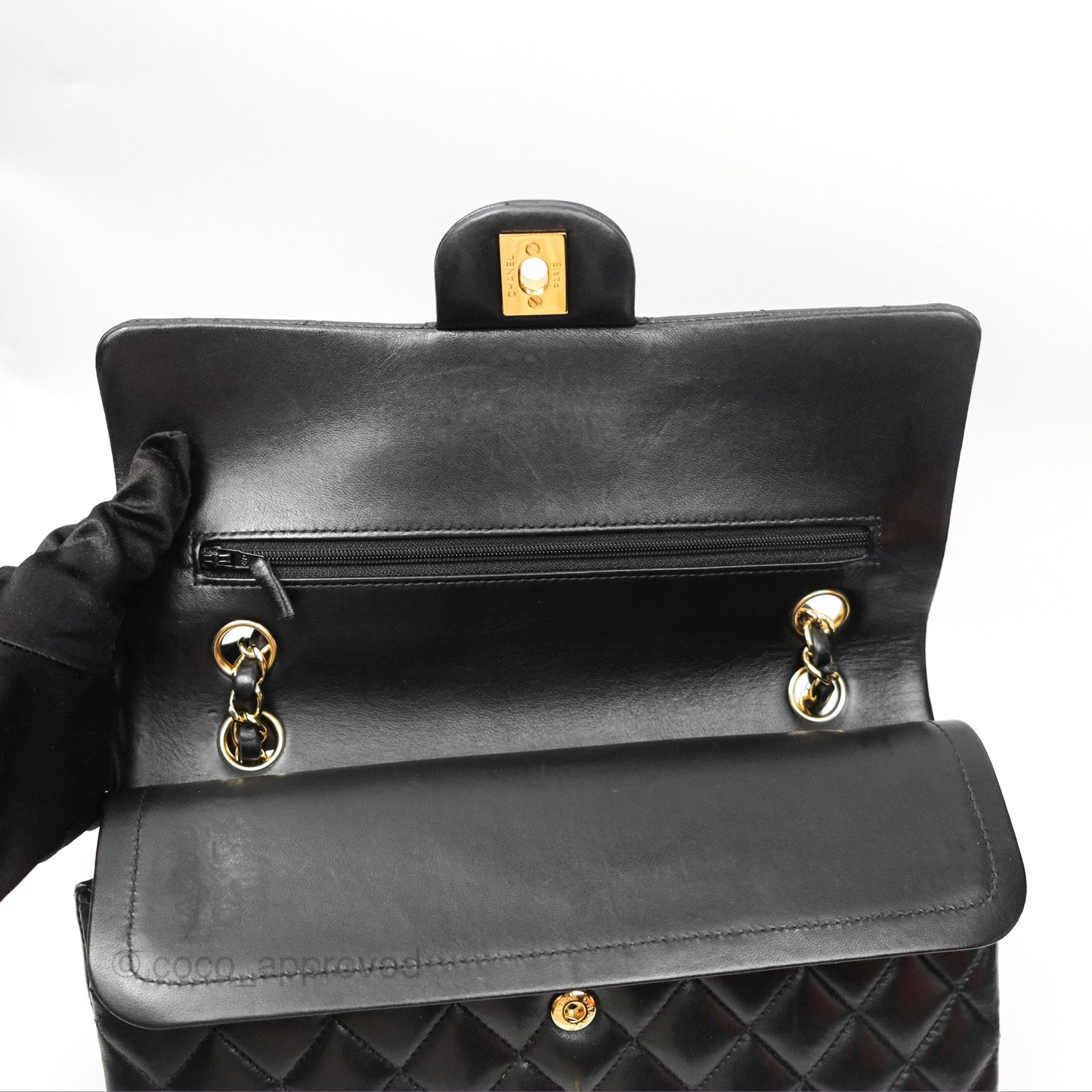 Chanel Classic M/L Medium Flap Quilted Black Lambskin Gold Hardware