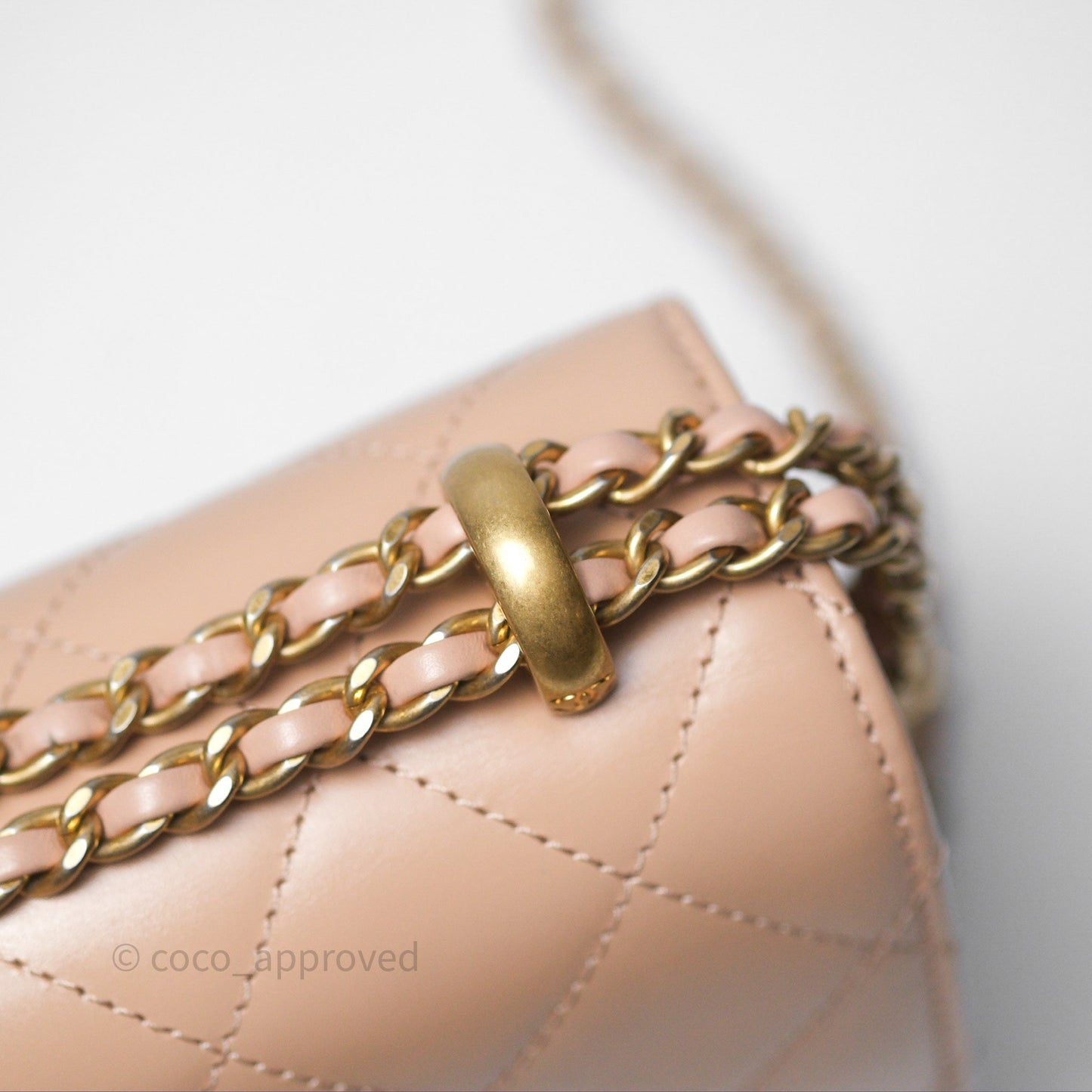 Chanel Quilted Small Perfect Fit Adjustable Beige Calfskin Gold Hardware 21A