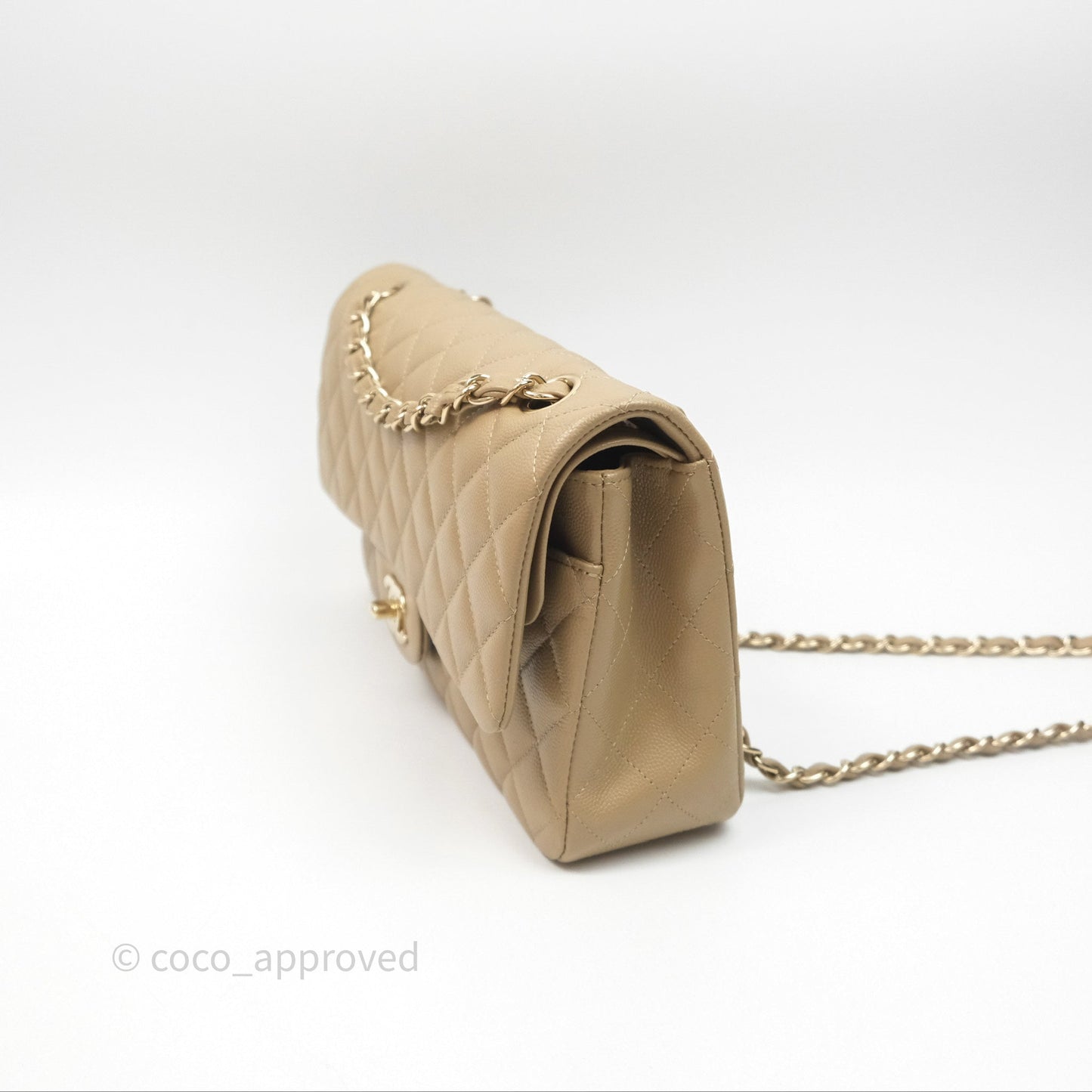 Chanel Classic M/L Medium Flap Quilted Dark Beige Caviar Gold Hardware