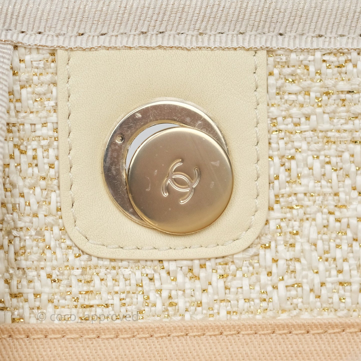 Chanel Large Deauville Ivory/Gold Canvas Gold Hardware