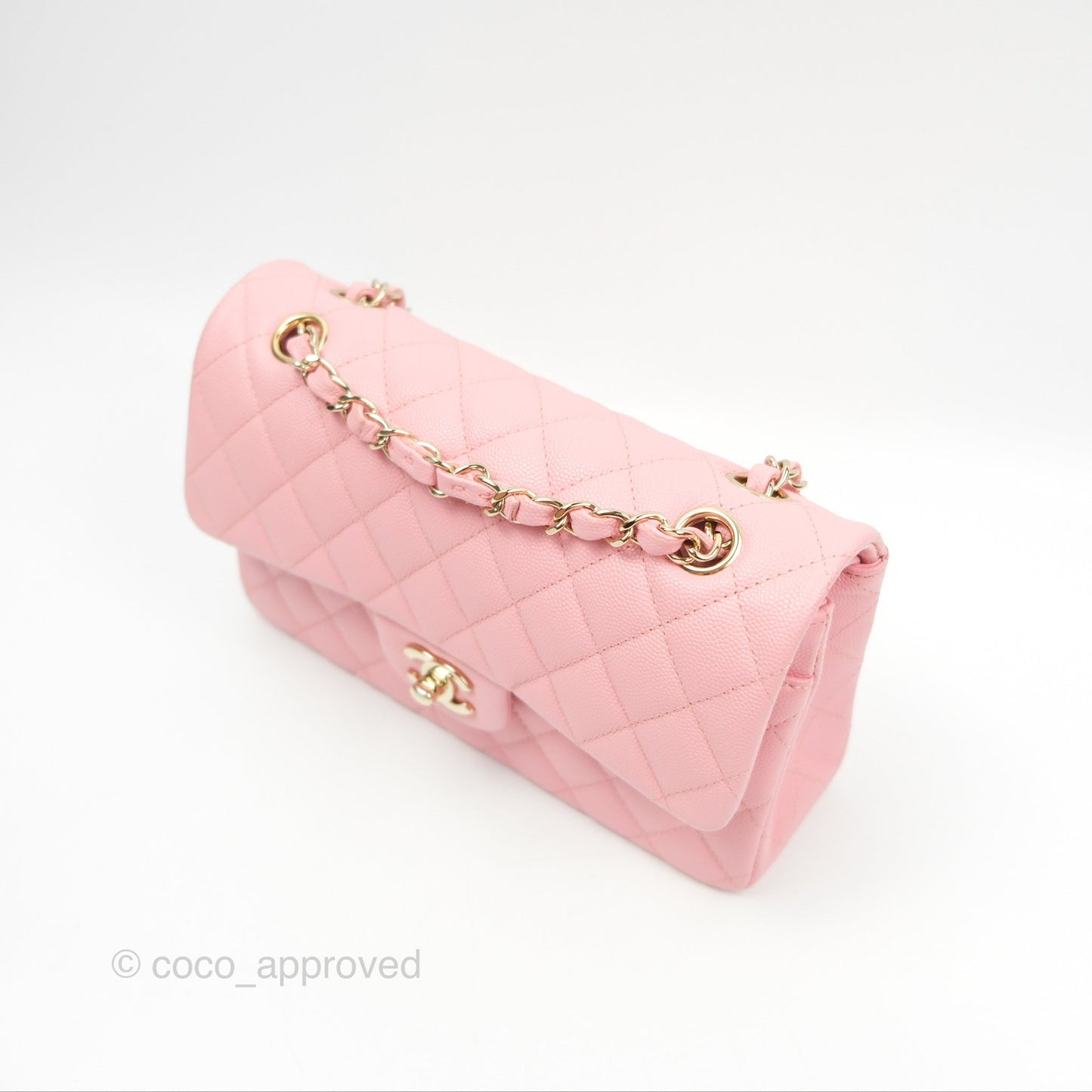 Chanel Small Classic Quilted Flap Sakura Pink Caviar Gold Hardware 22C