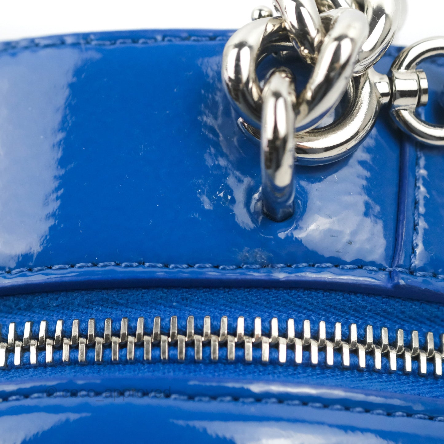 Chanel Round As Earth Bag with Owl Charm Blue Patent Silver Hardware