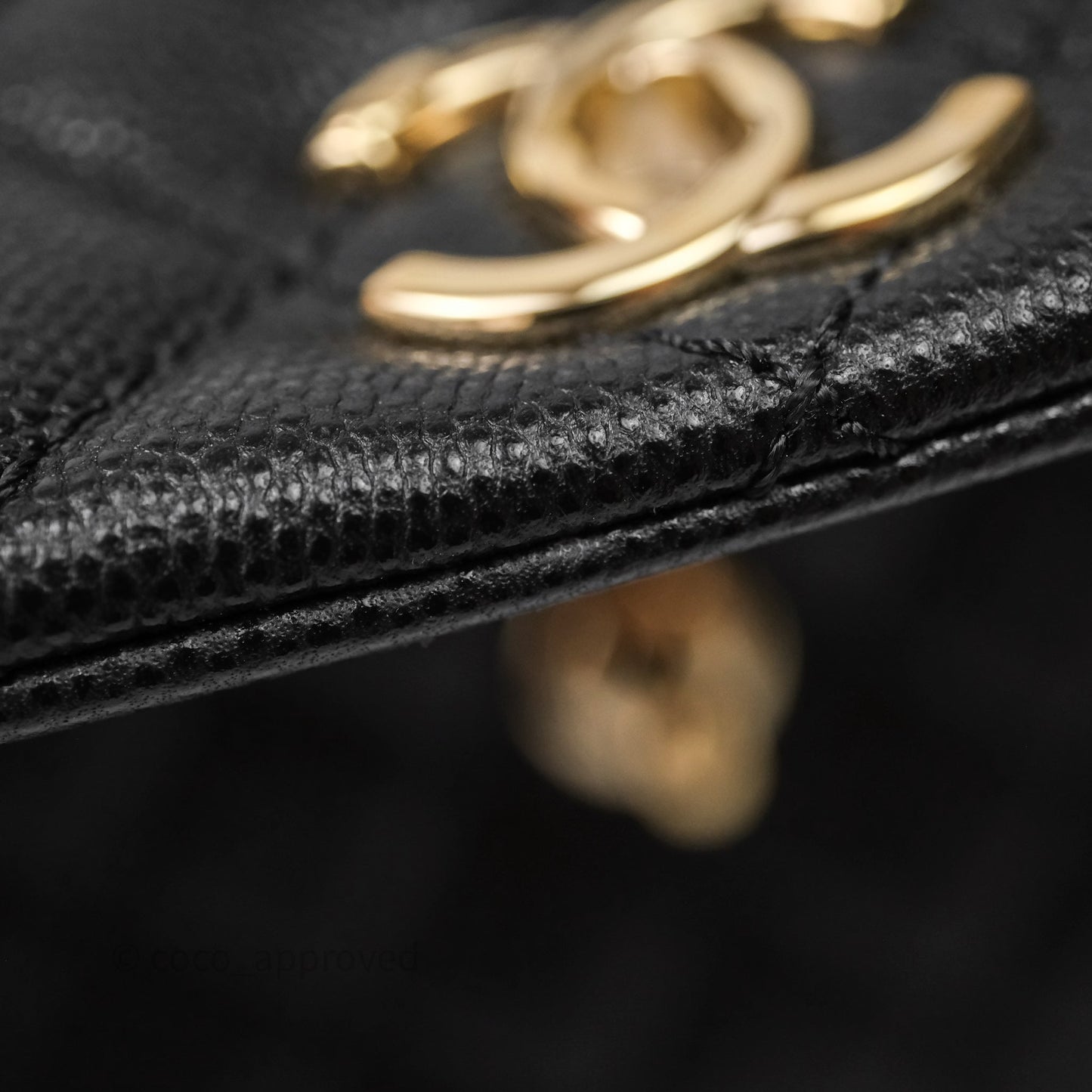 Chanel Small Coco Handle Quilted Black Caviar Aged Gold Hardware Lizard Handle