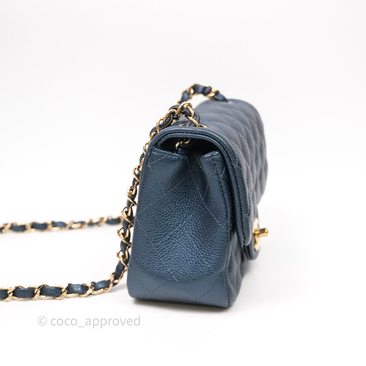 Chanel Quilted Mini Square Iridescent Navy Caviar Gold Hardware