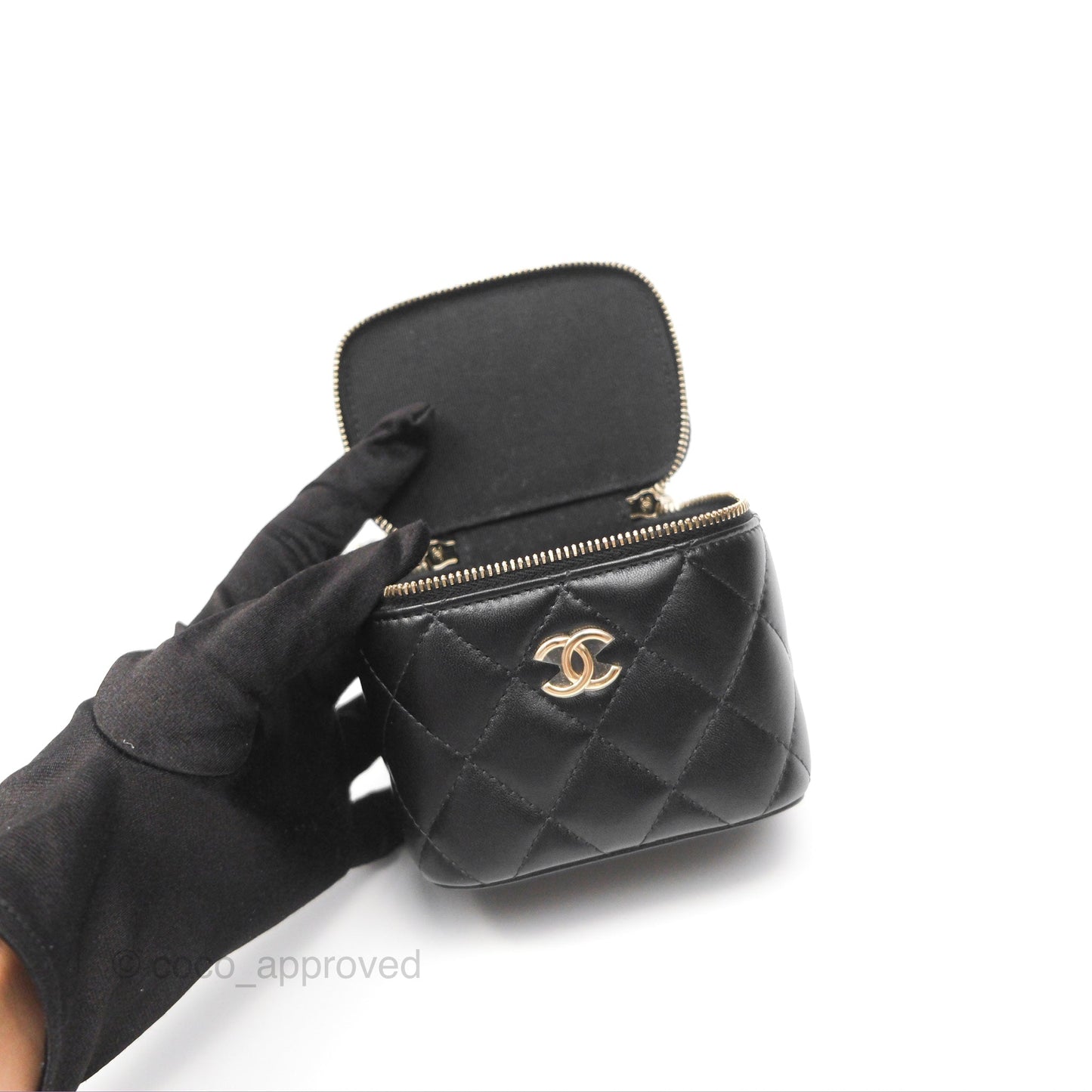 Chanel Mini Top Handle Vanity With Chain Black Lambskin Gold Hardware