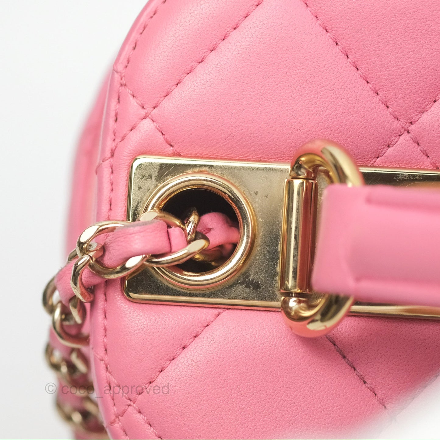 Chanel Small Quilted Top Handle Vanity Case Pink Lambskin Gold Hardware
