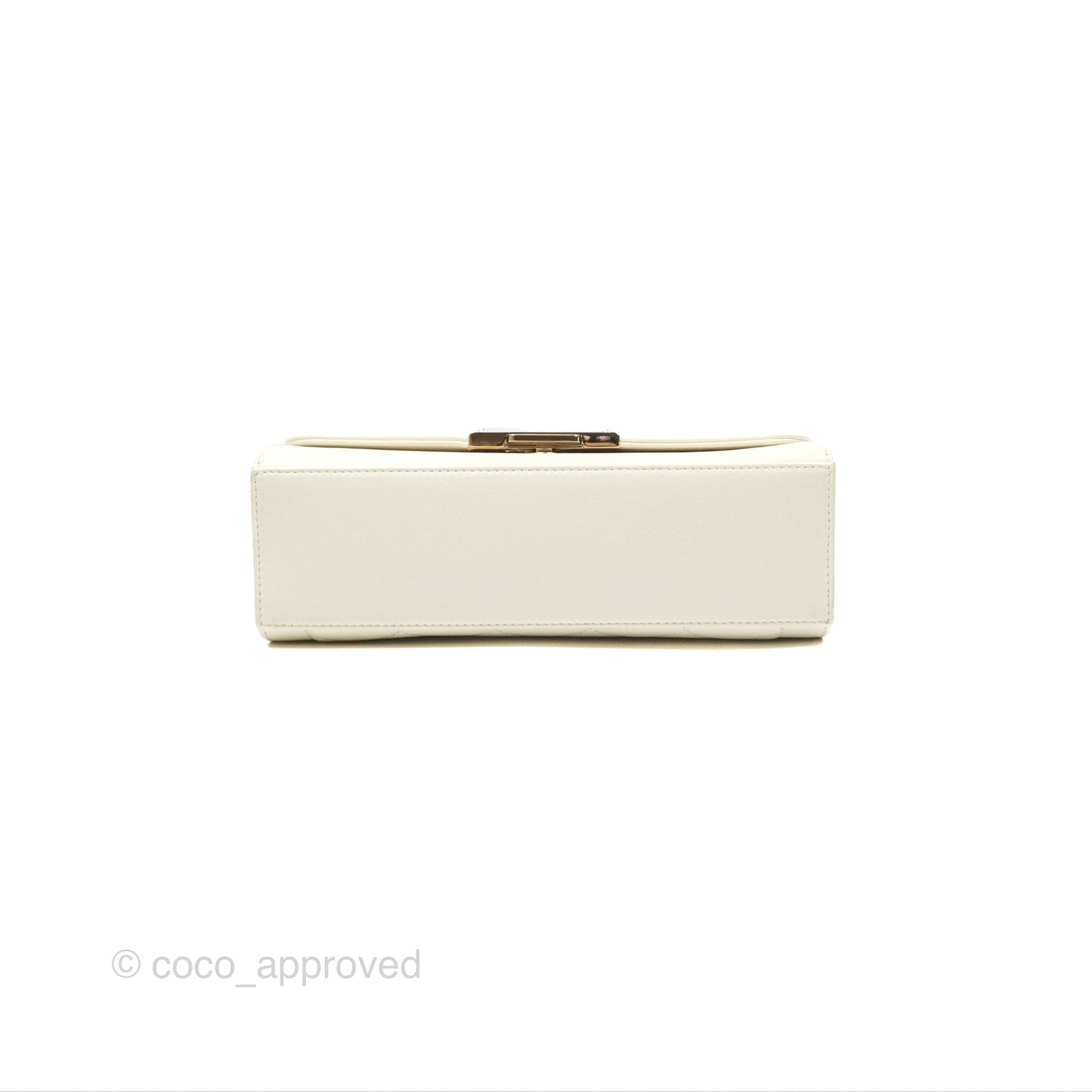 Chanel Quilted Label Click Flap Bag White Grained Calfskin Gold Hardware