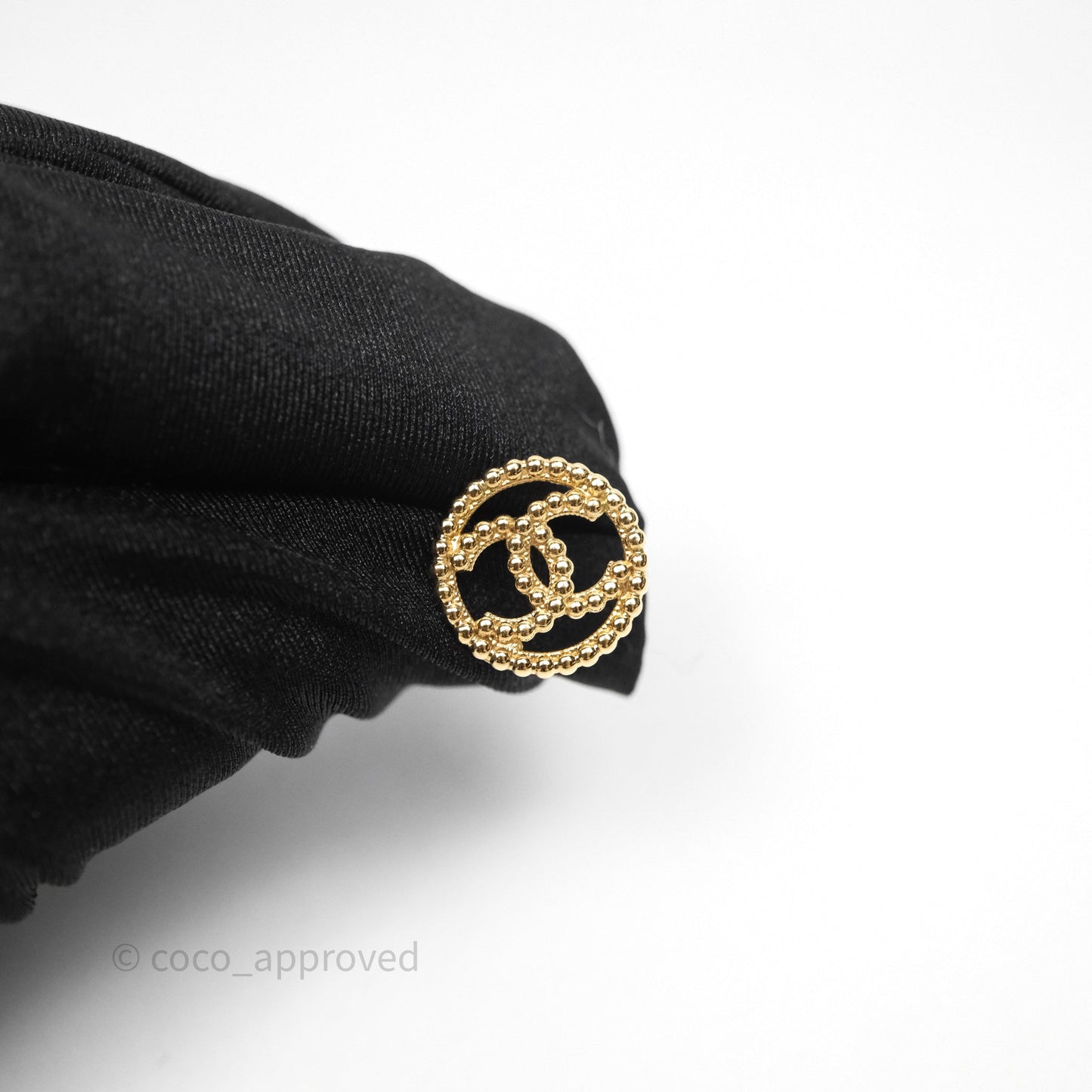 Chanel CC Round Metal Bead Earrings Gold Tone 22C