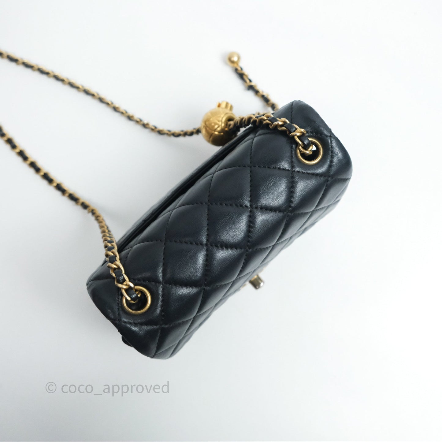 Chanel Pearl Crush Mini Square Quilted Black Lambskin Aged Gold Hardware