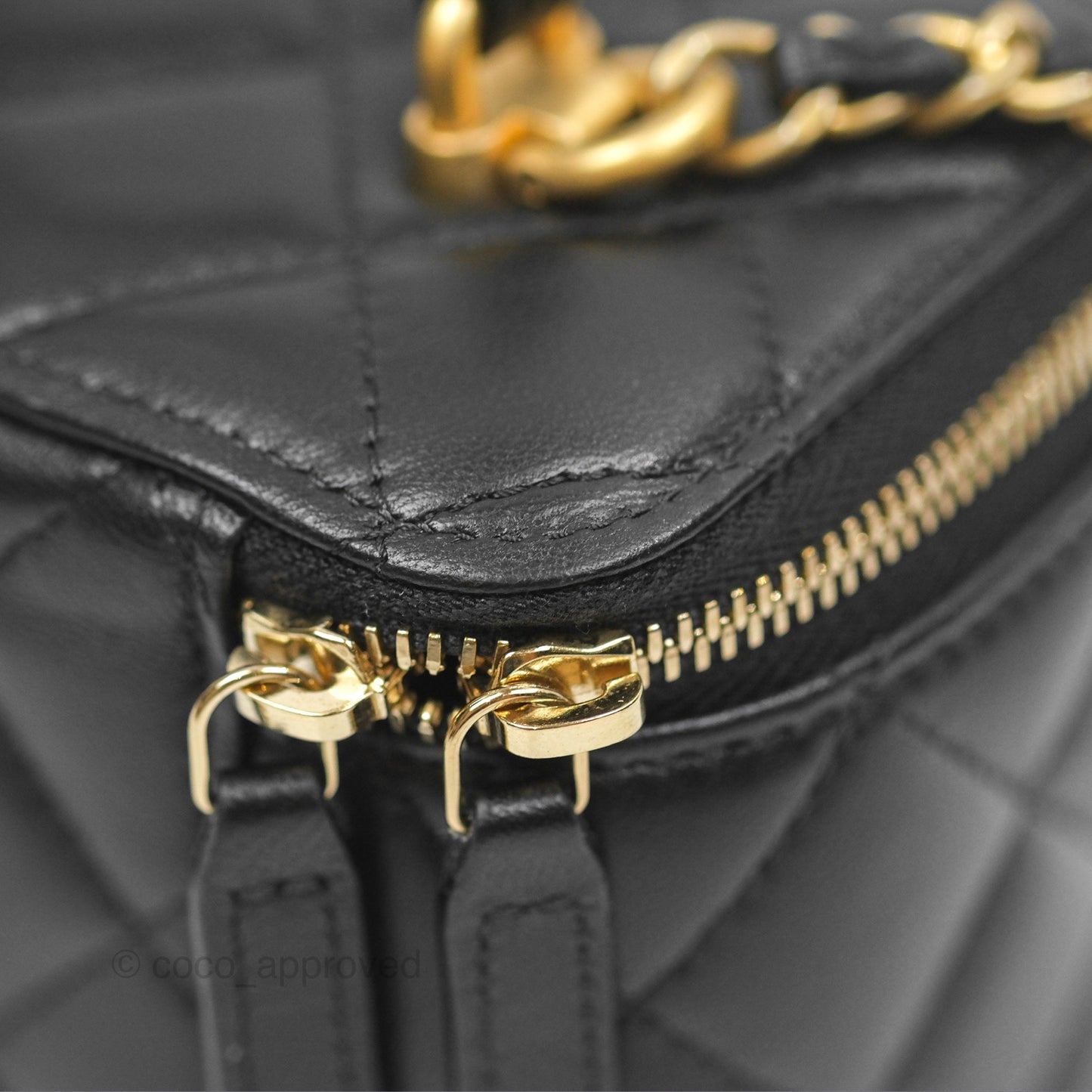Chanel Vanity Rectangular Metal Top Handle Black Lambskin Aged Gold Hardware 22B