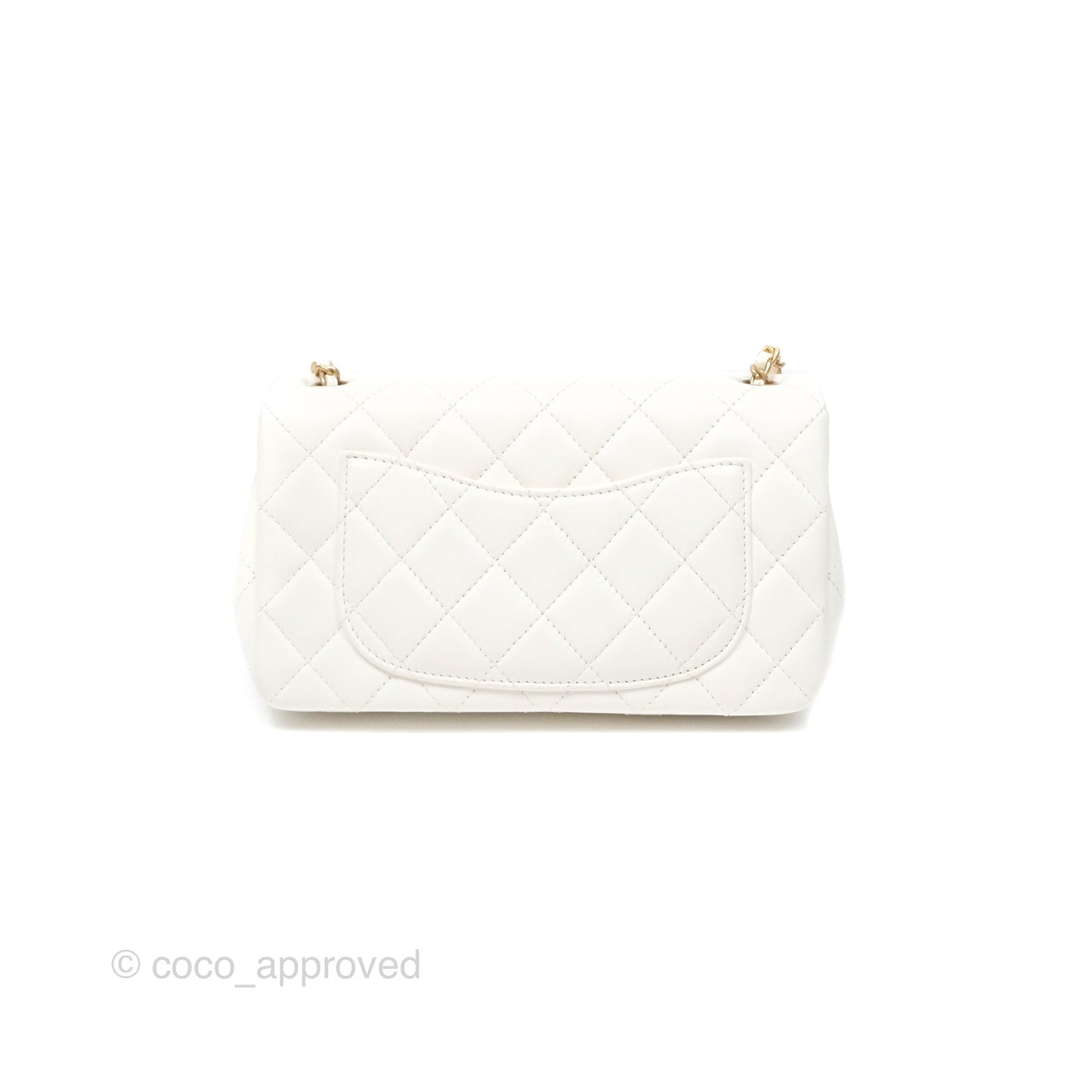 Chanel Mini Rectangular Pearl Crush Quilted White Lambskin Aged Gold Hardware