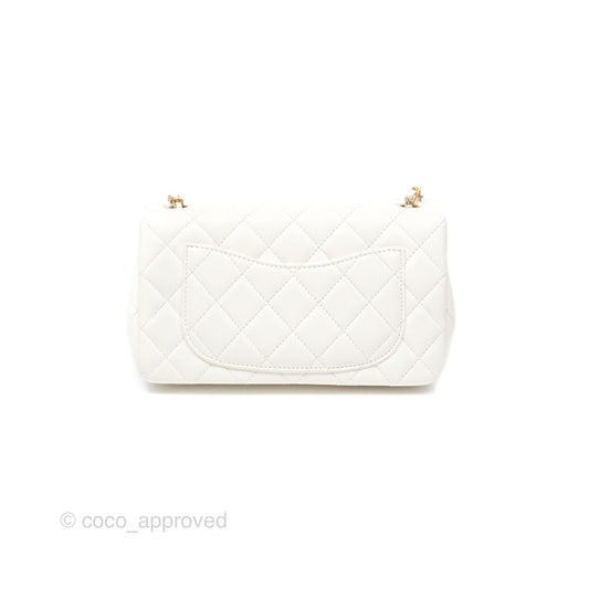 Chanel Mini Rectangular Pearl Crush Quilted White Lambskin Aged Gold Hardware