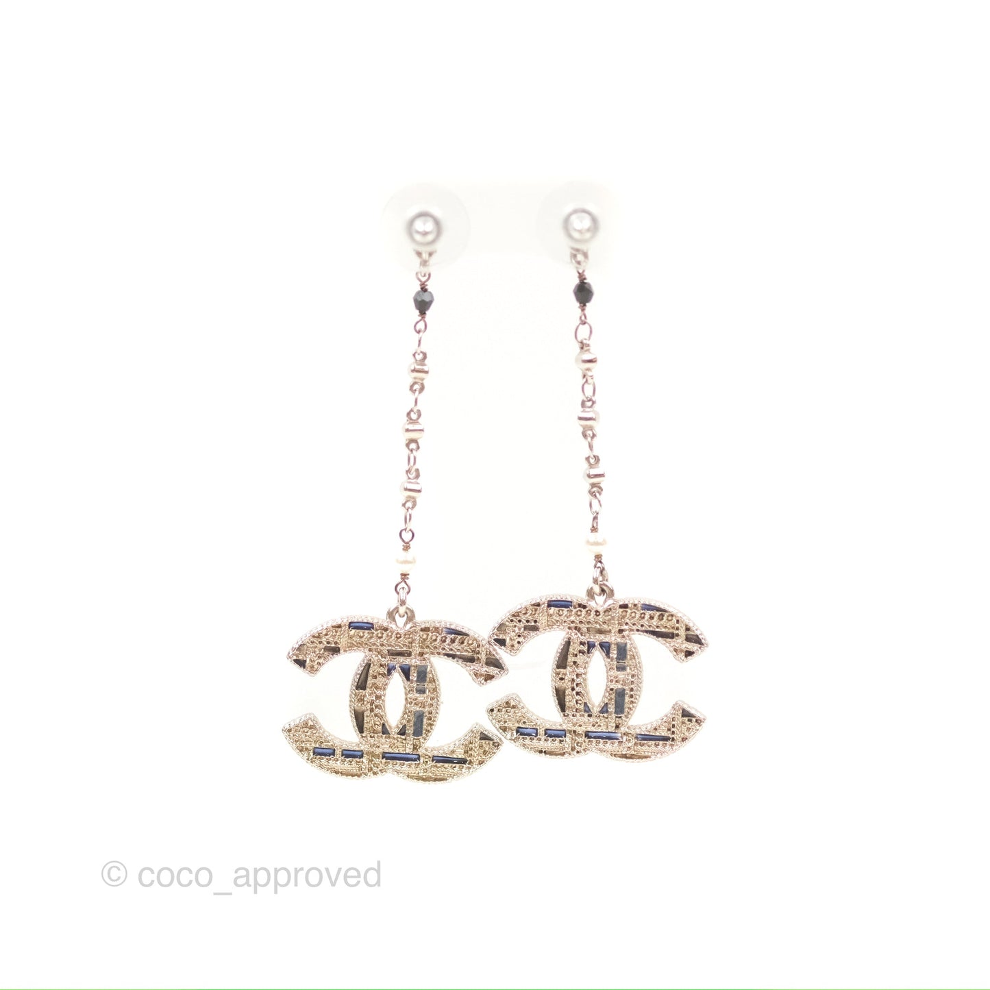 Chanel CC Pearl Resin Drop Earrings Silver Tone 19B