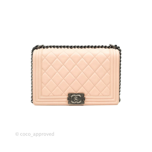 Chanel Boy New Medium Quilted Pink Calfskin Ruthenium Hardware