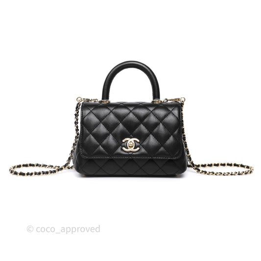 Chanel Mini Coco Handle Quilted Black Caviar Gold Hardware