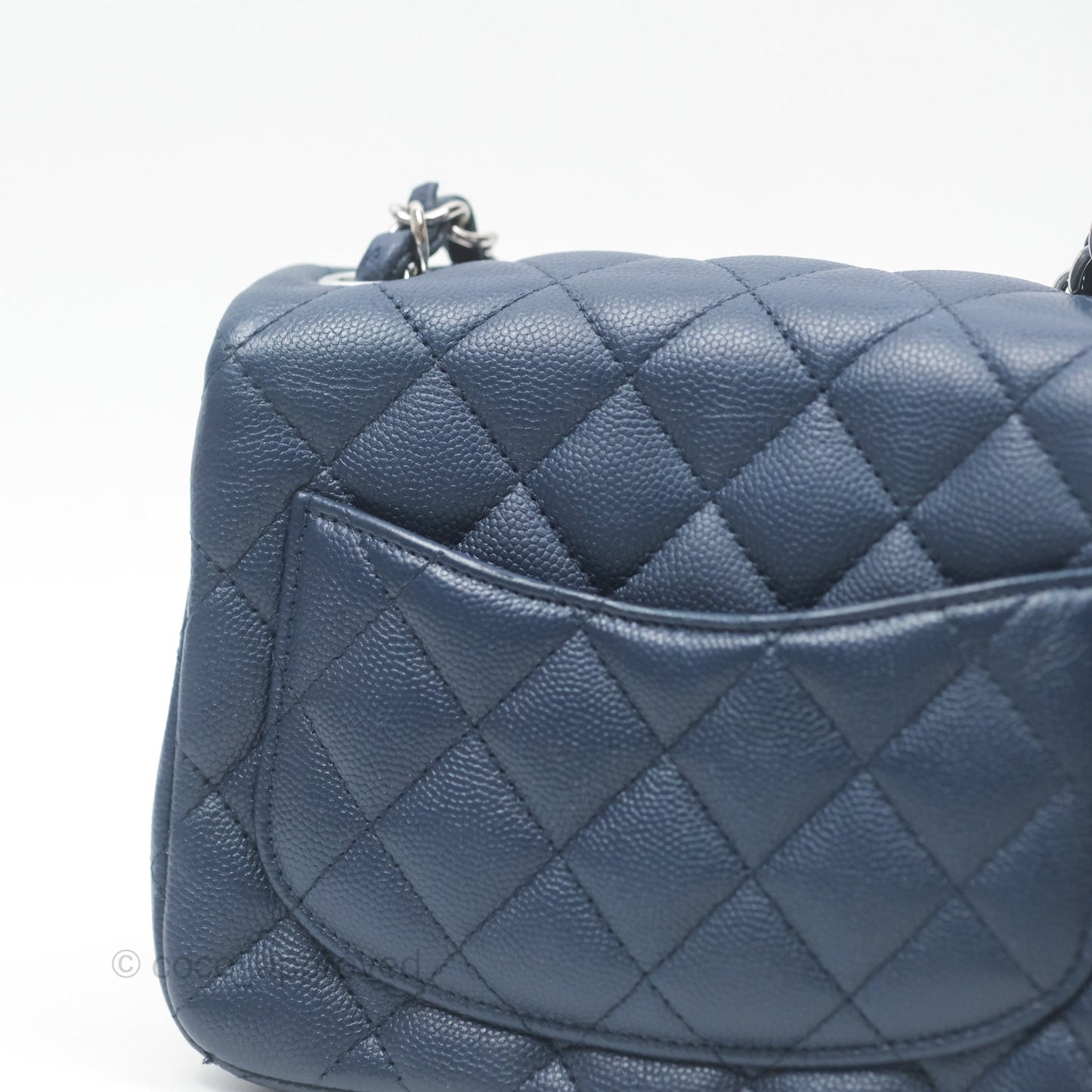 Chanel Mini Square Flap Quilted Navy Caviar Silver Hardware