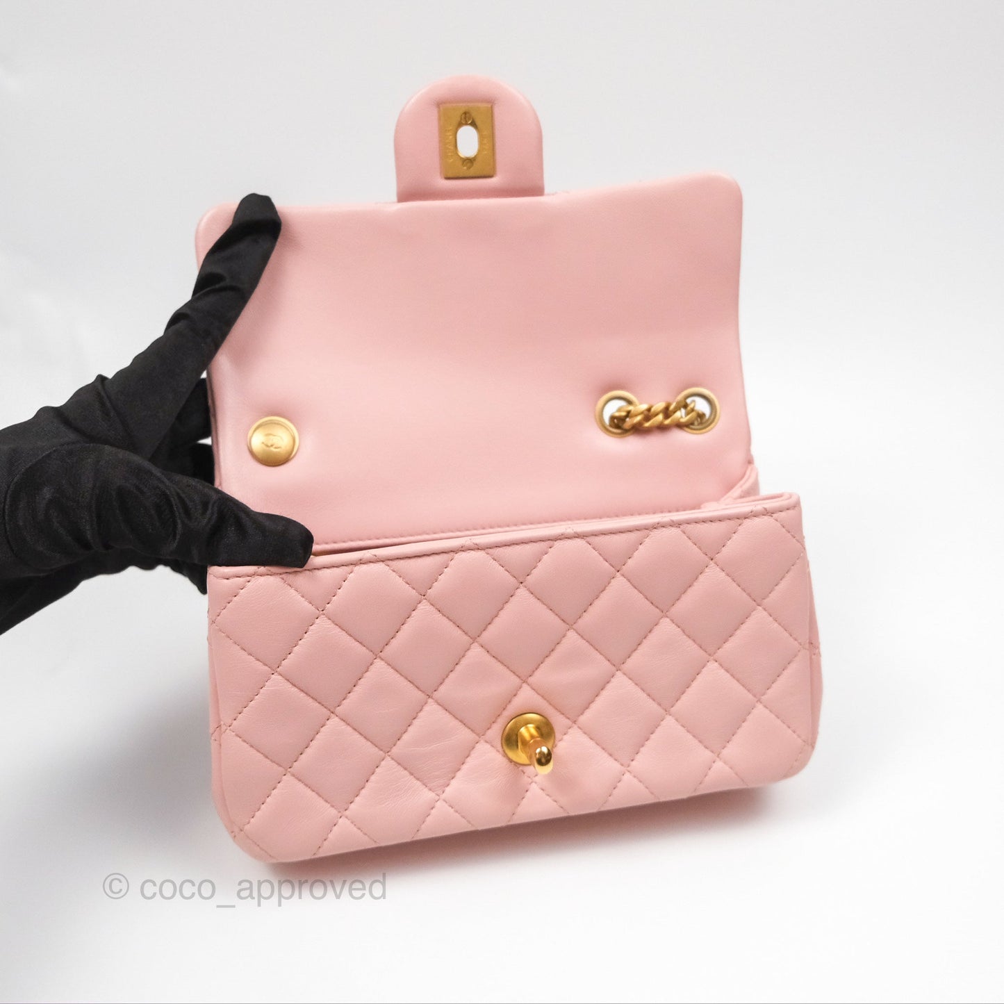 Chanel Sweet Camellia Mini Rectangular Flap Pink Lambskin Aged Gold Hardware 23S