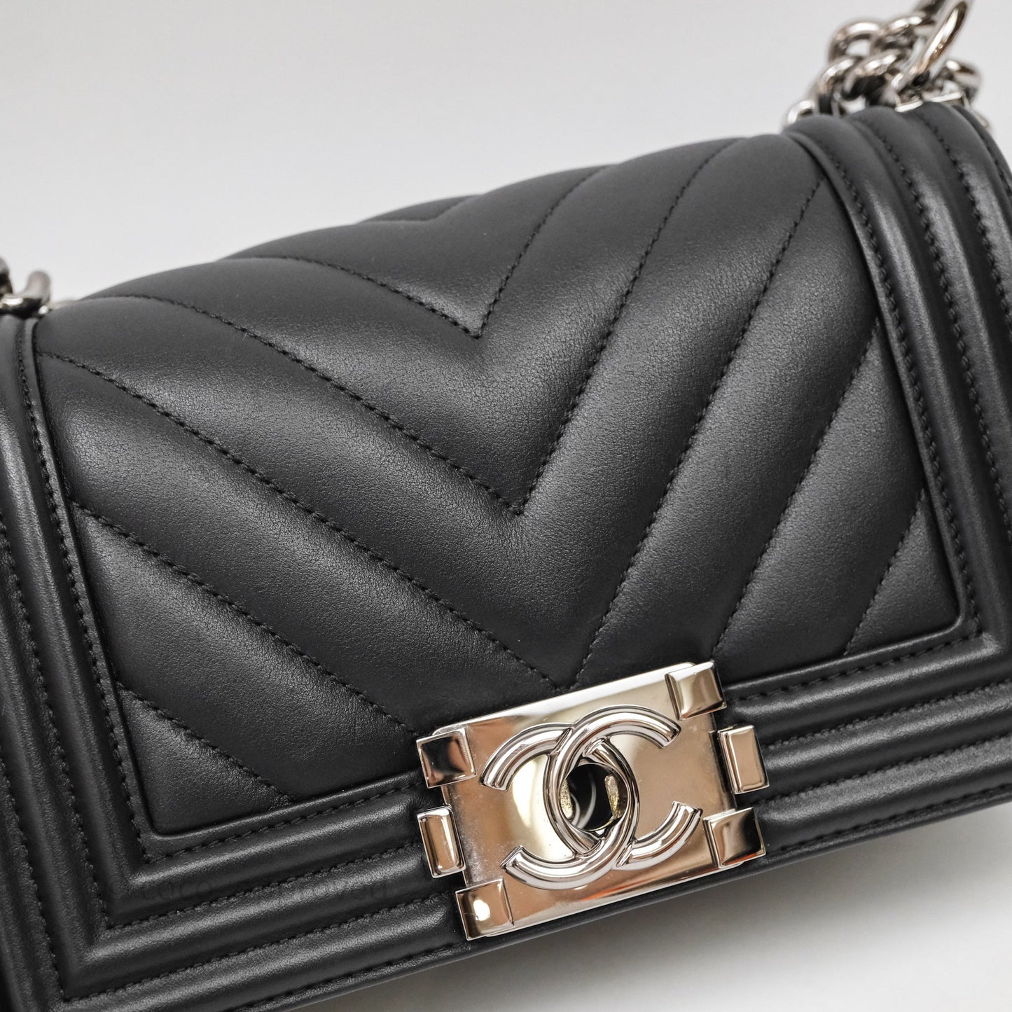 Chanel Small Boy Chevron Black Lambskin Silver Hardware