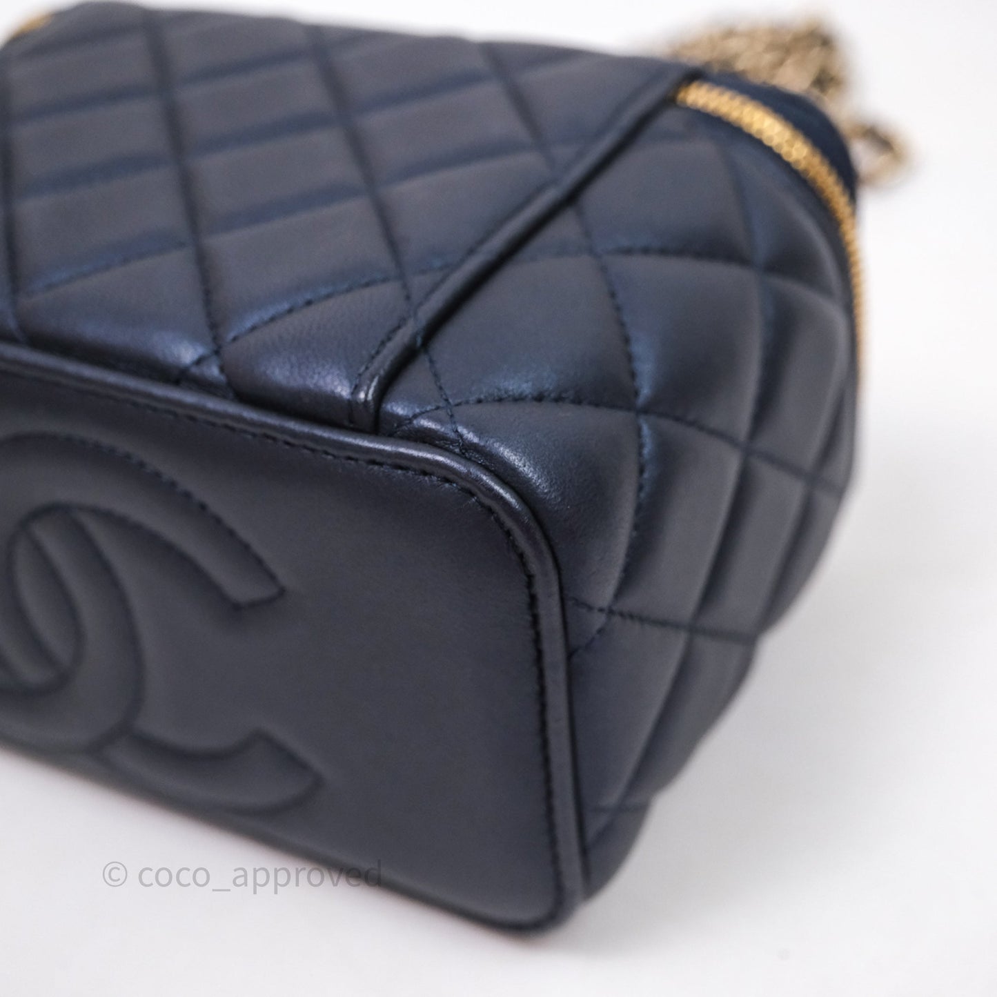Chanel Top Handle Vanity Irdescent Navy Lambskin Gold Hardware