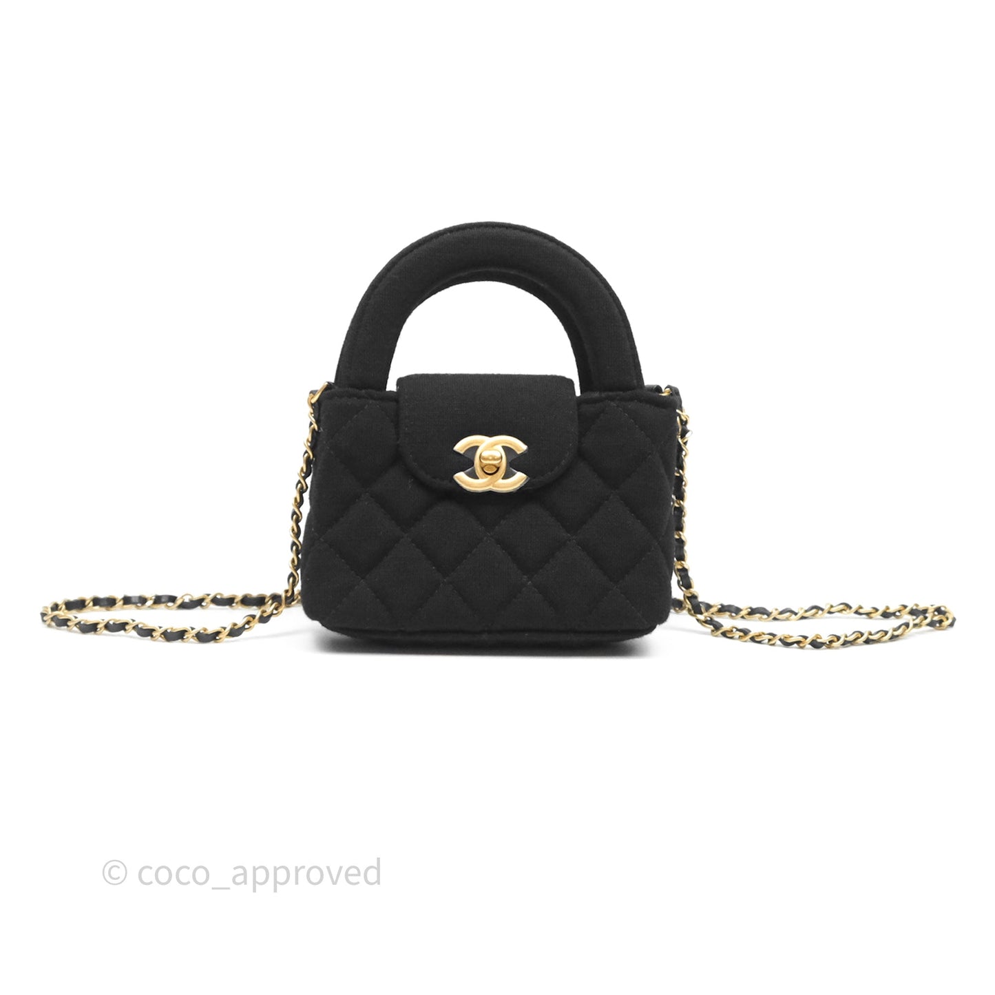 Chanel Mini Nano Kelly Bag Black Jersey Aged Gold Hardware 23K