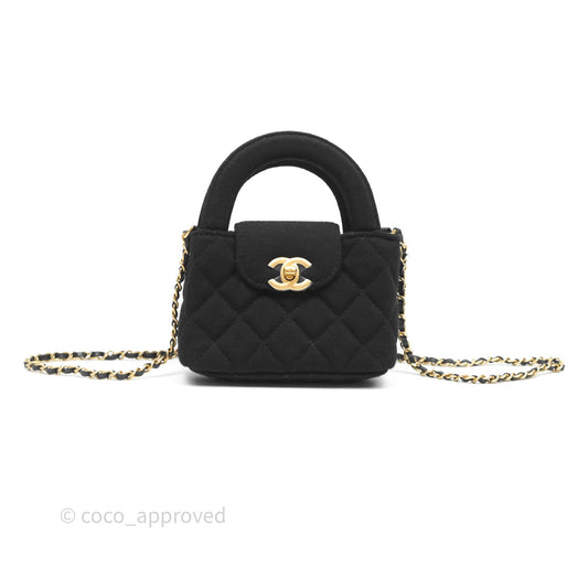 Chanel Mini Nano Kelly Bag Black Jersey Aged Gold Hardware 23K
