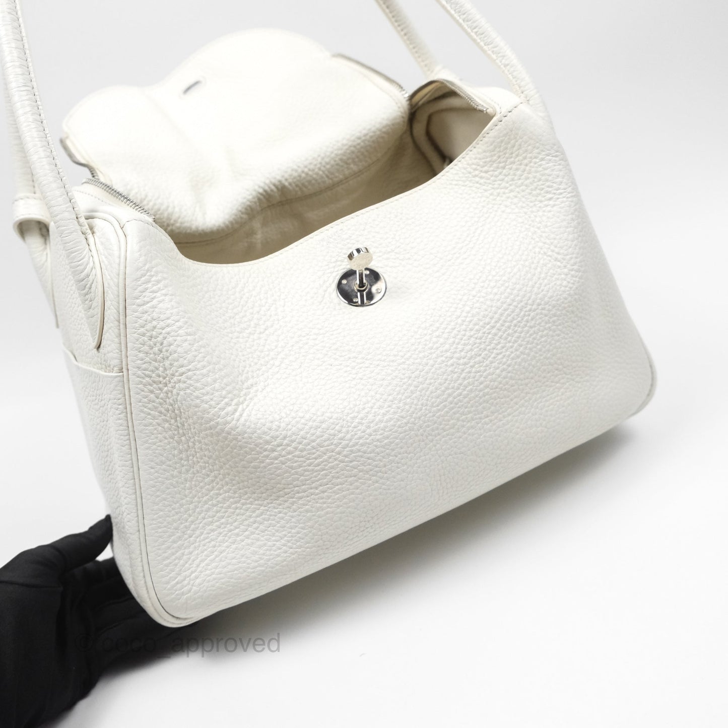 Hermès Lindy 30 White Clemence Palladium Hardware