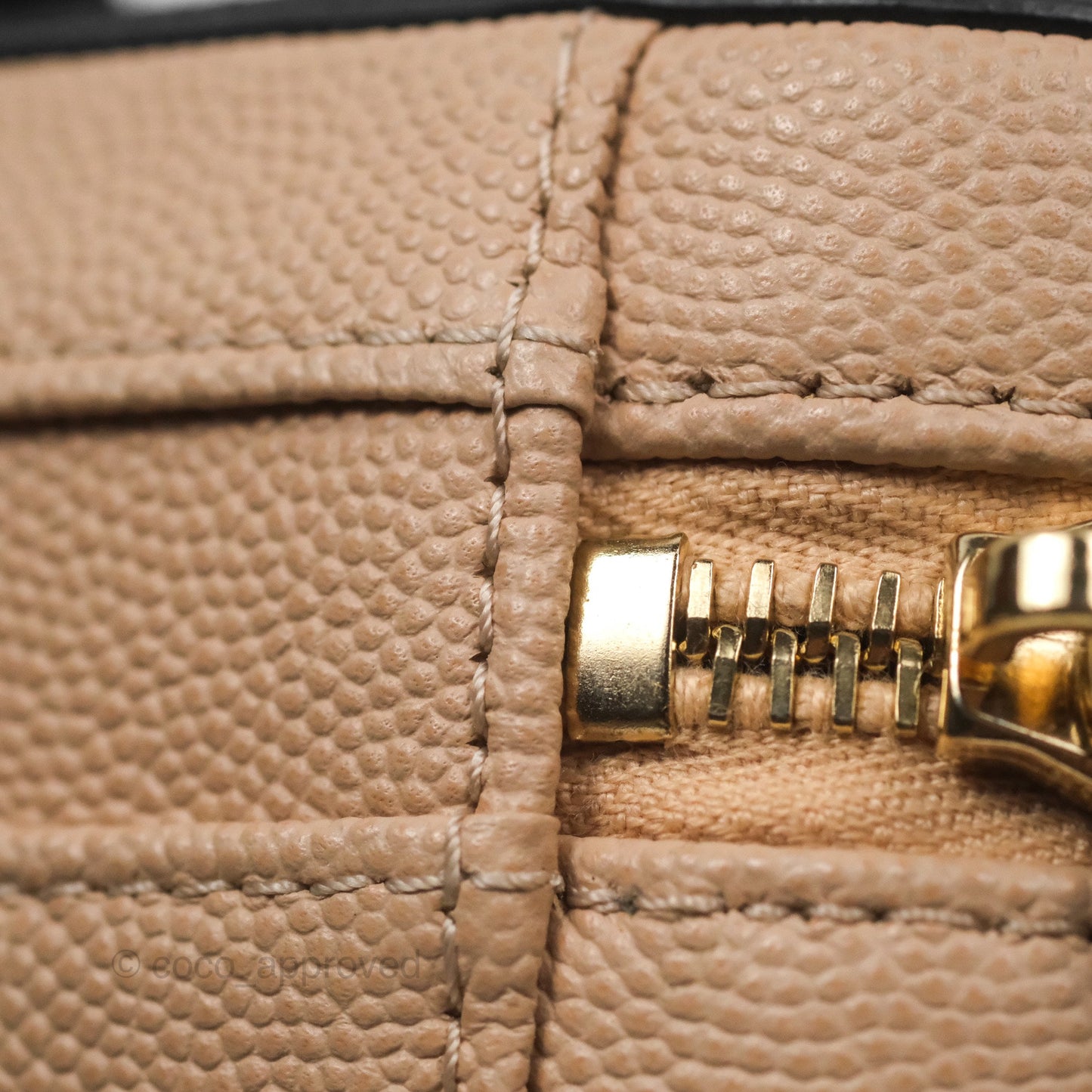Chanel Quilted New Small CC Filigree Vanity Case Beige Caviar Gold Hardware