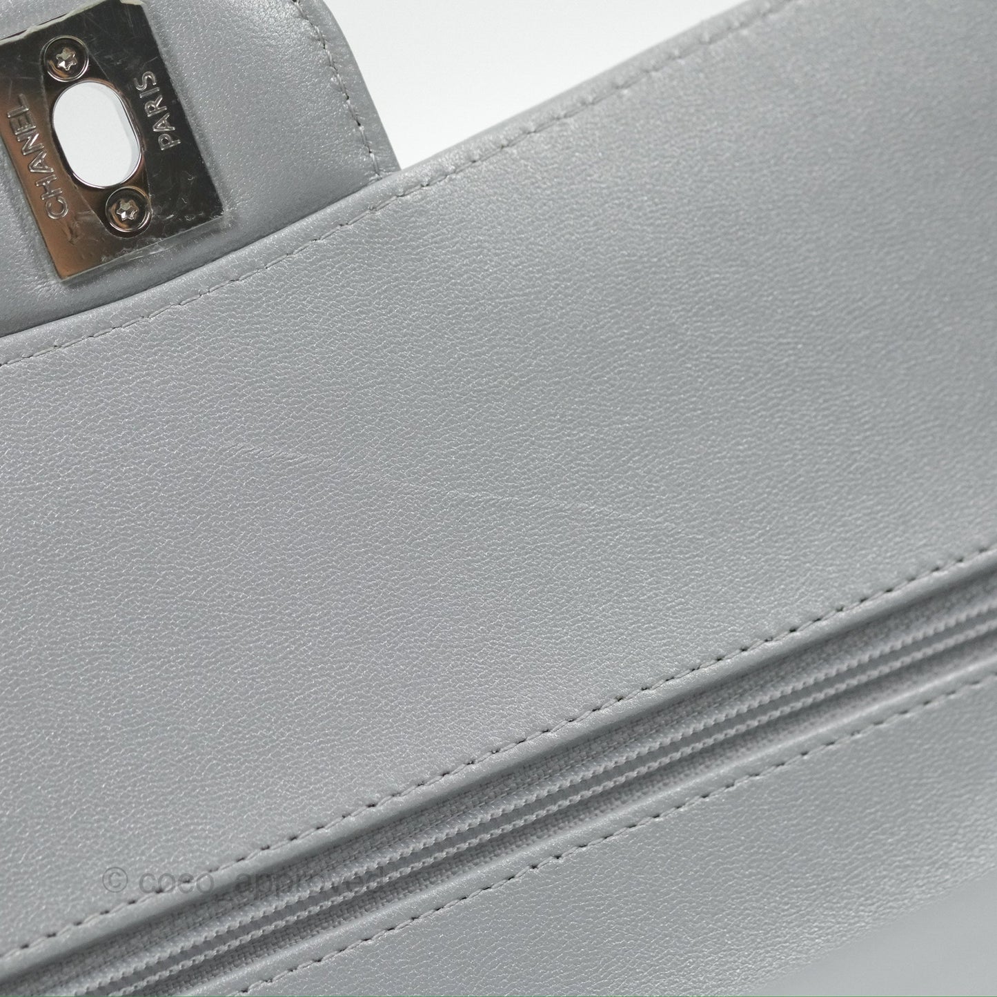 Chanel Classic M/L Medium Flap Quilted Pearly Silver Silver Hardware 23P