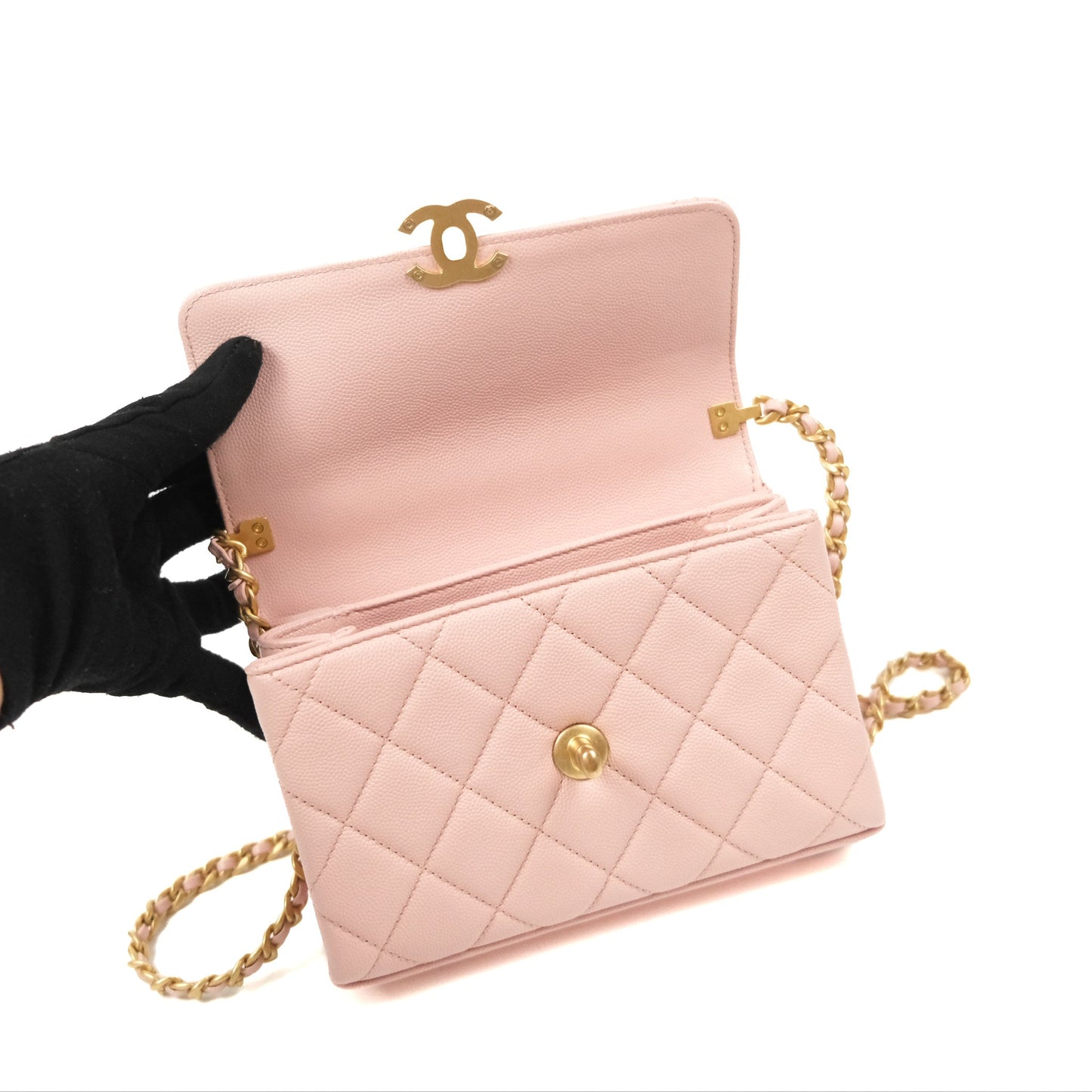 Chanel Carry Me Top Handle Flap Bag Pink Caviar Aged Gold Hardware 23S