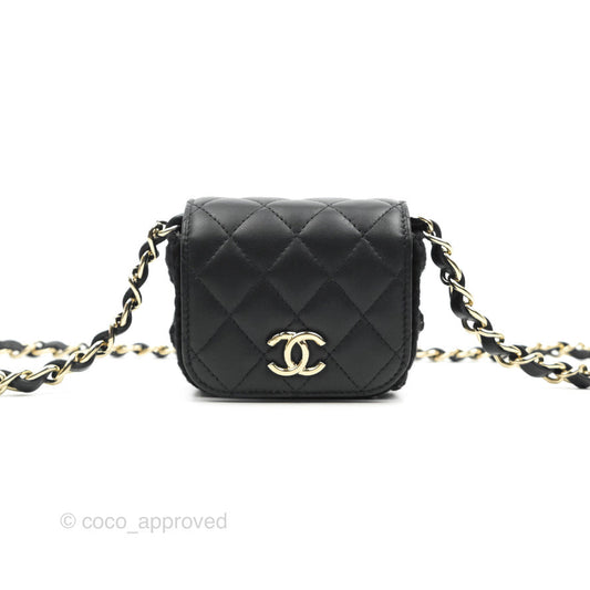 Chanel Mini Bag Black Lambskin Crochet Gold Hardware 22C