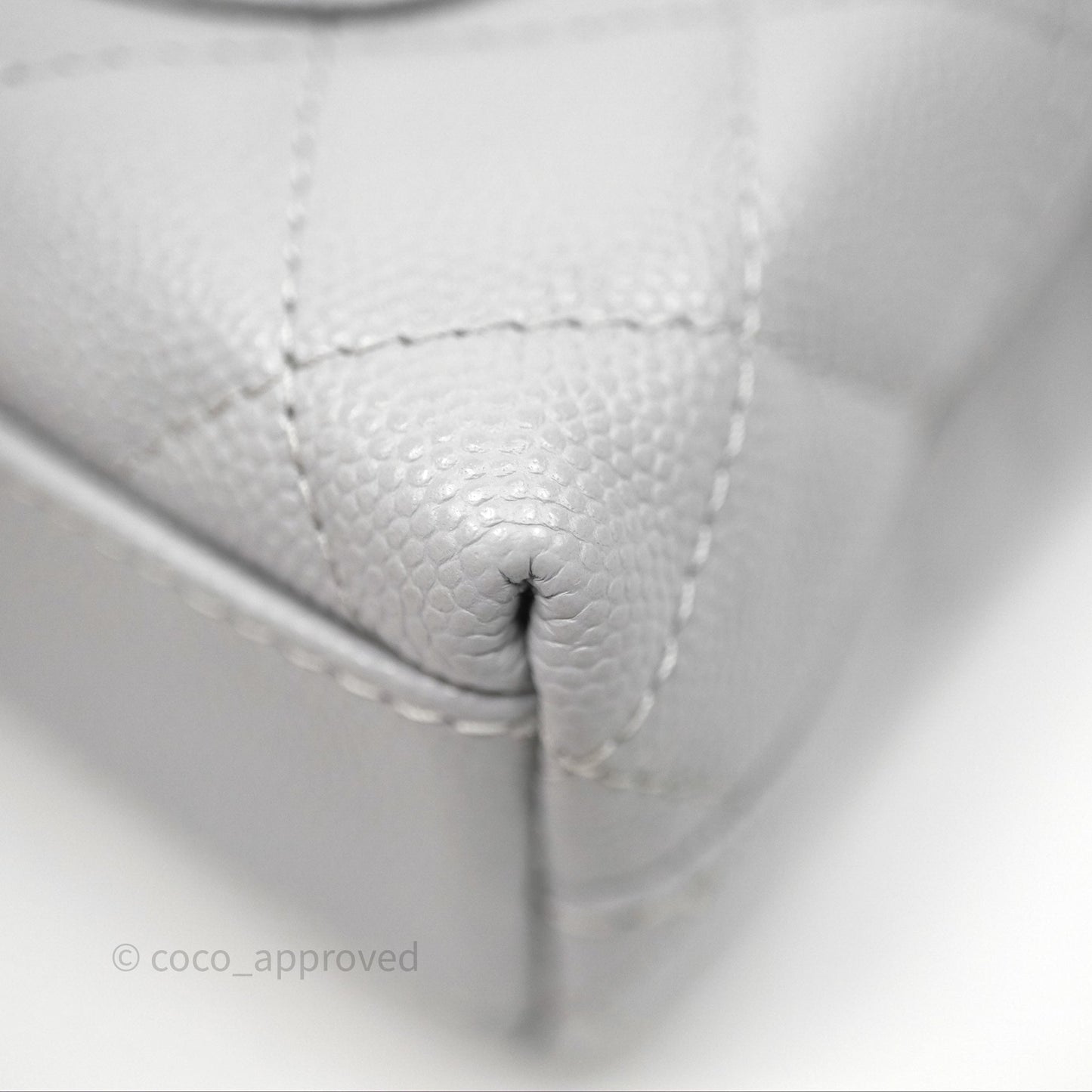 Chanel Coco Handle Clutch with Chain Quilted Light Grey Caviar Gold Hardware