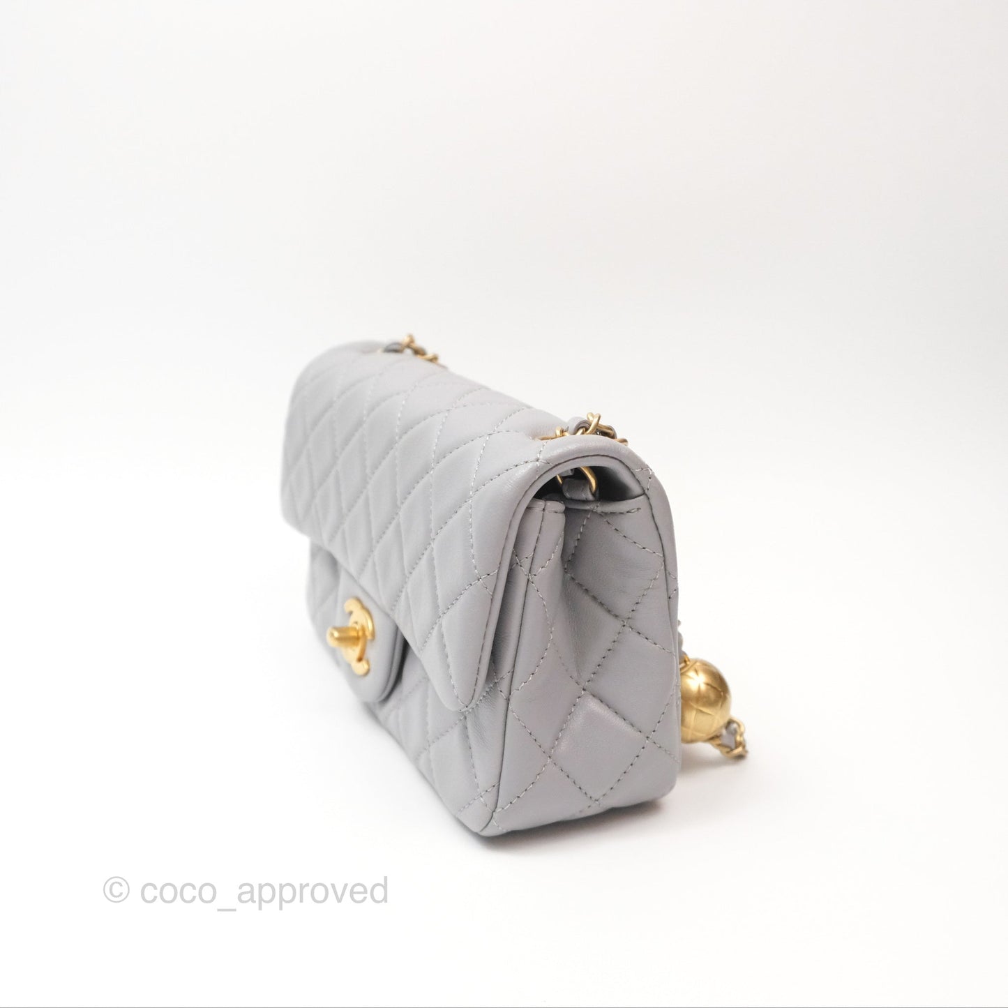 Chanel Pearl Crush Mini Rectangular Grey Lambskin Aged Gold Hardware