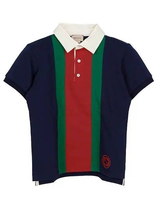 Luxury Gucci Trending 2025 Kids Web Polo Short Sleeve T-Shirt Dark Blue