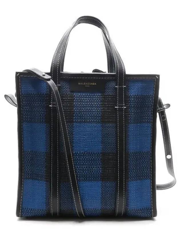 Luxury Balenciaga Bazar Check Tote Bag Blue