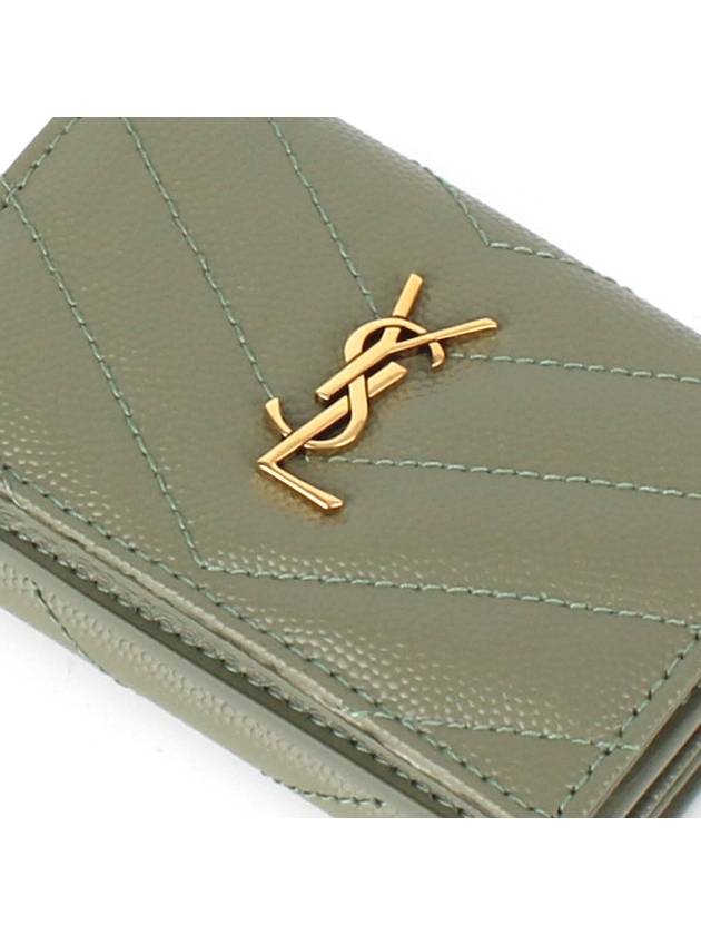 Luxury Saint Laurent Monogram Quilting Leather Half Wallet Green