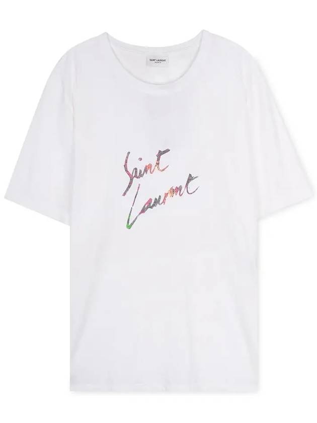 Luxury Saint Laurent Men's Animal Pattern Logo Short Sleeve T-Shirt White