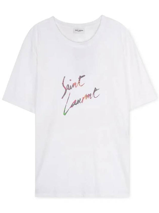 Luxury Saint Laurent Men's Animal Pattern Logo Short Sleeve T-Shirt White