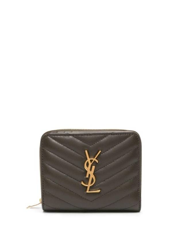Luxury Saint Laurent Cassandra Quilting Around Half Wallet Light Musk