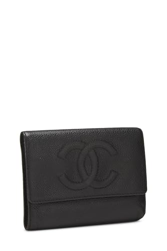 Chanel,  Black Caviar Timeless 'CC' Compact Wallet, Black