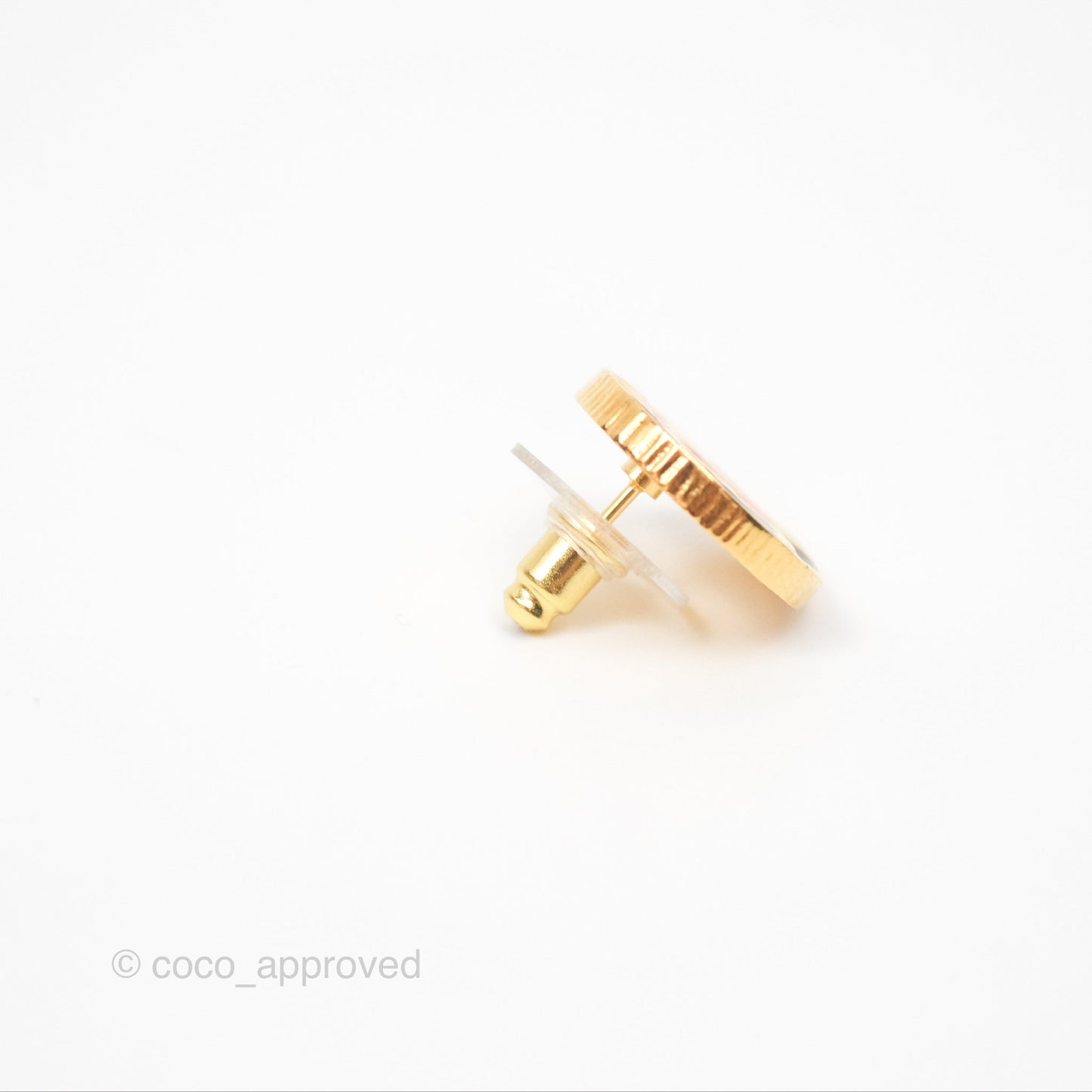 Chanel CC Round Earrings Black Pink Gold Tone 24C