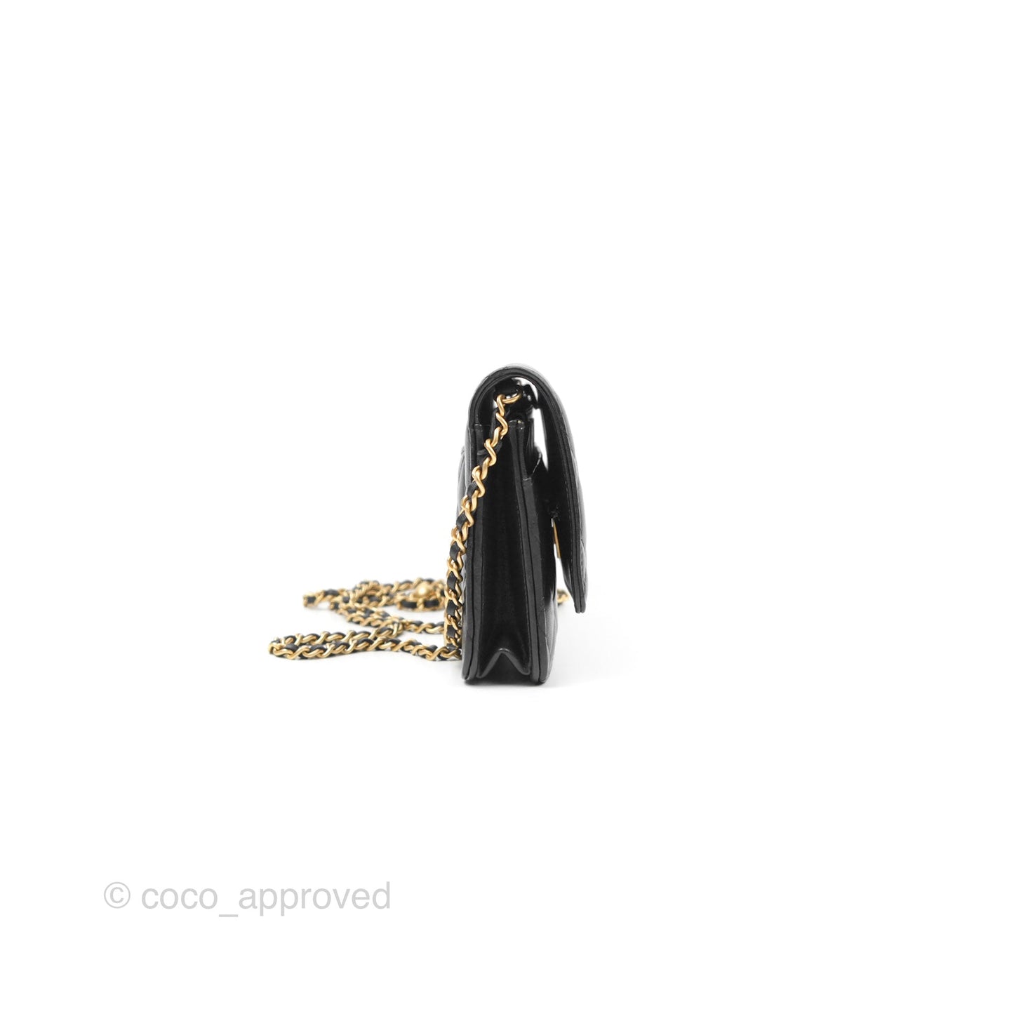 Chanel Quilted Pearl Crush Wallet on Chain WOC Black Lambskin Aged Gold Hardware