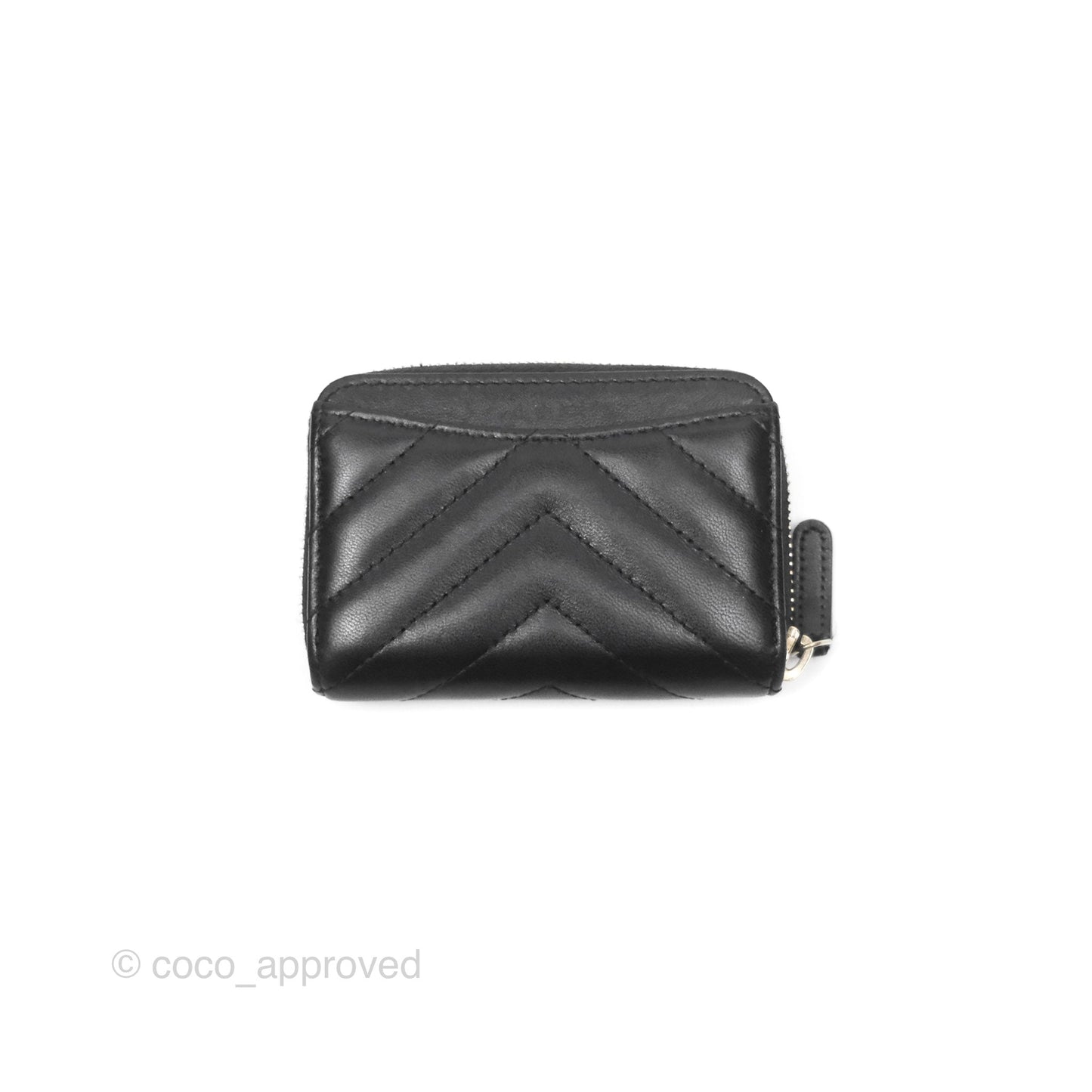 Chanel Chevron Zipped Coin Purse Black Lambskin Gold Hardware