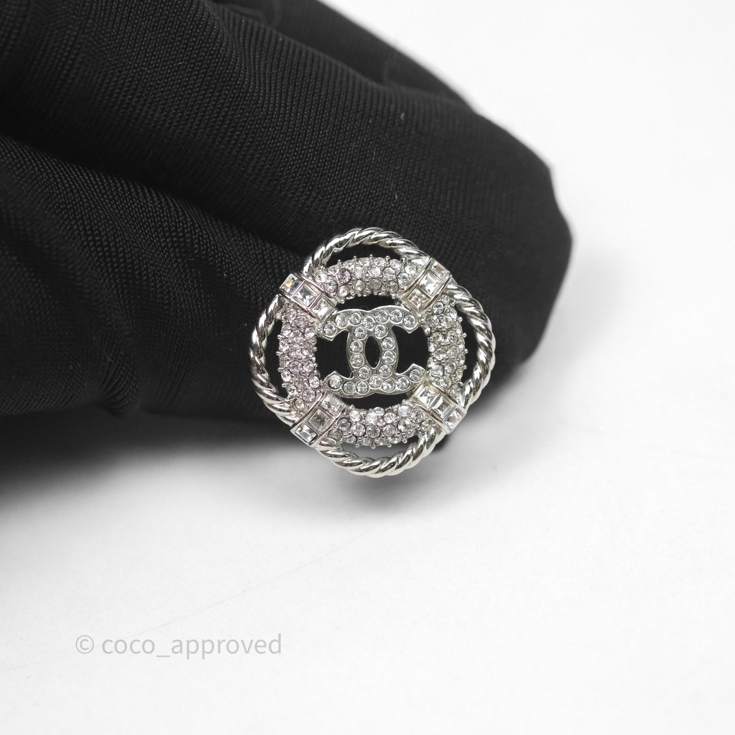 Chanel Crystal CC Square Round Earrings Silver Tone 19C
