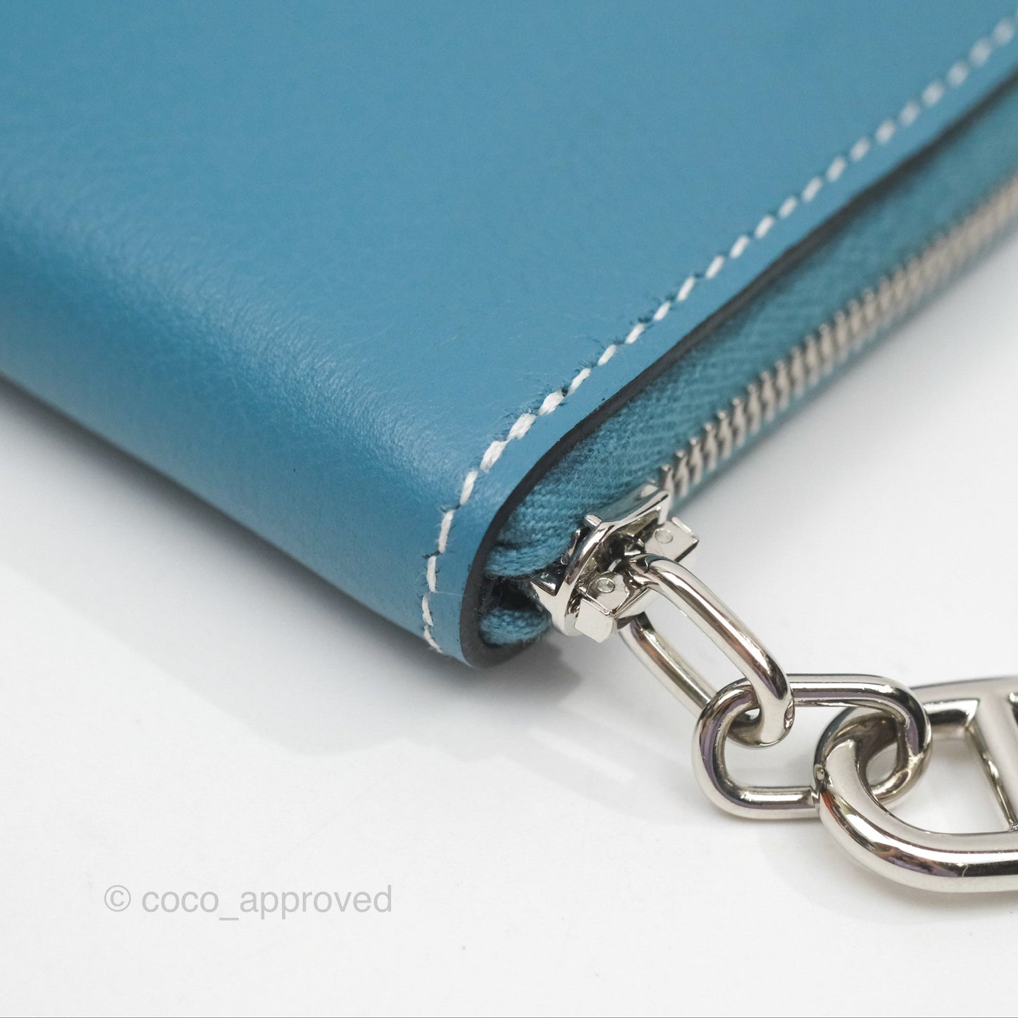 Hermès Zipengo Chaine d'Ancre Compact Card Holder Blue Jean 75 Evercolor Palladium Hardware