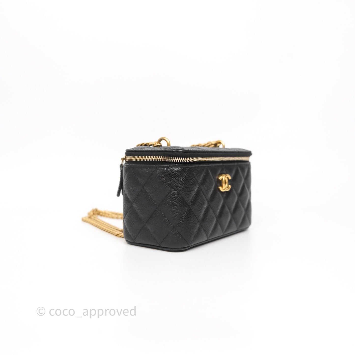 Chanel Vanity with Heart Adjustable Chain Black Caviar Aged Gold Hardware