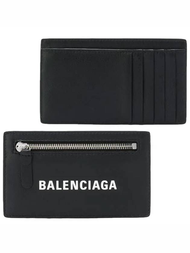 Luxury Balenciaga Logo Leather Card Wallet Black