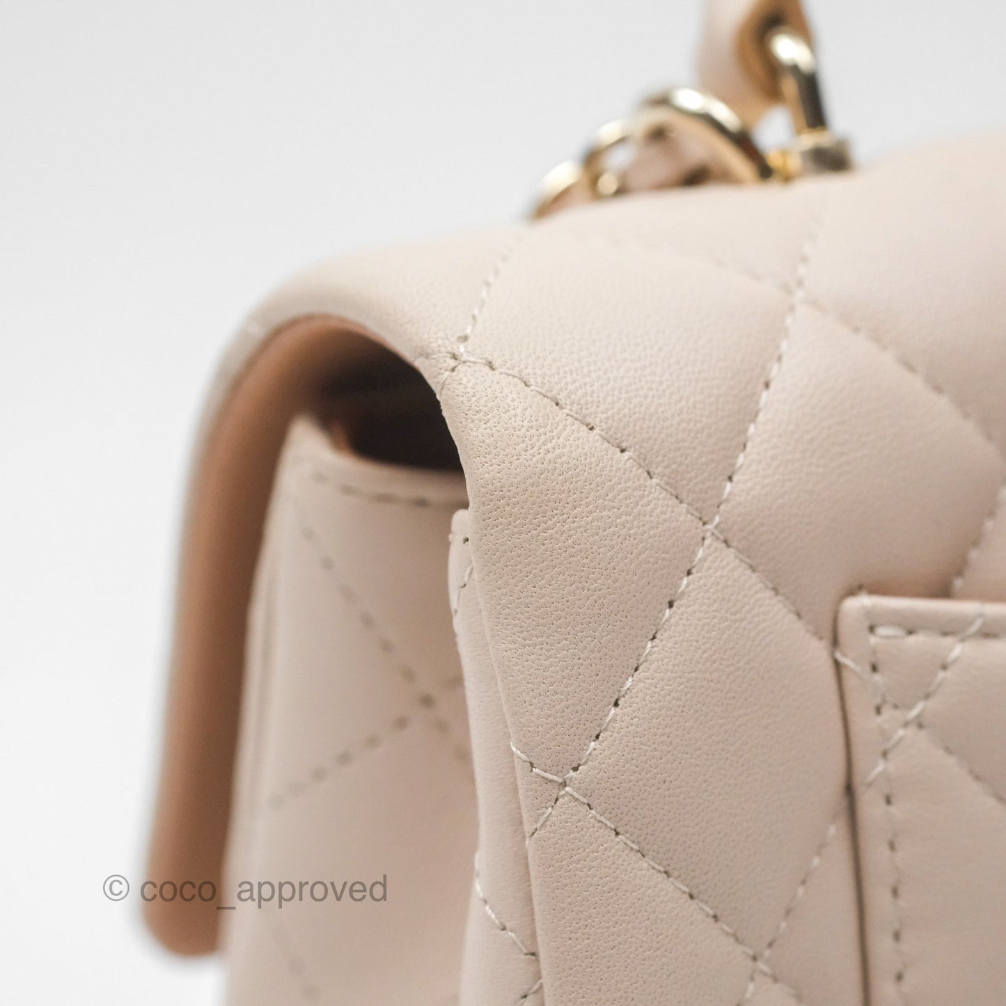 Chanel Top Handle Mini Rectangular Flap Bag Ecru/Beige Lambskin Gold Hardware 23P