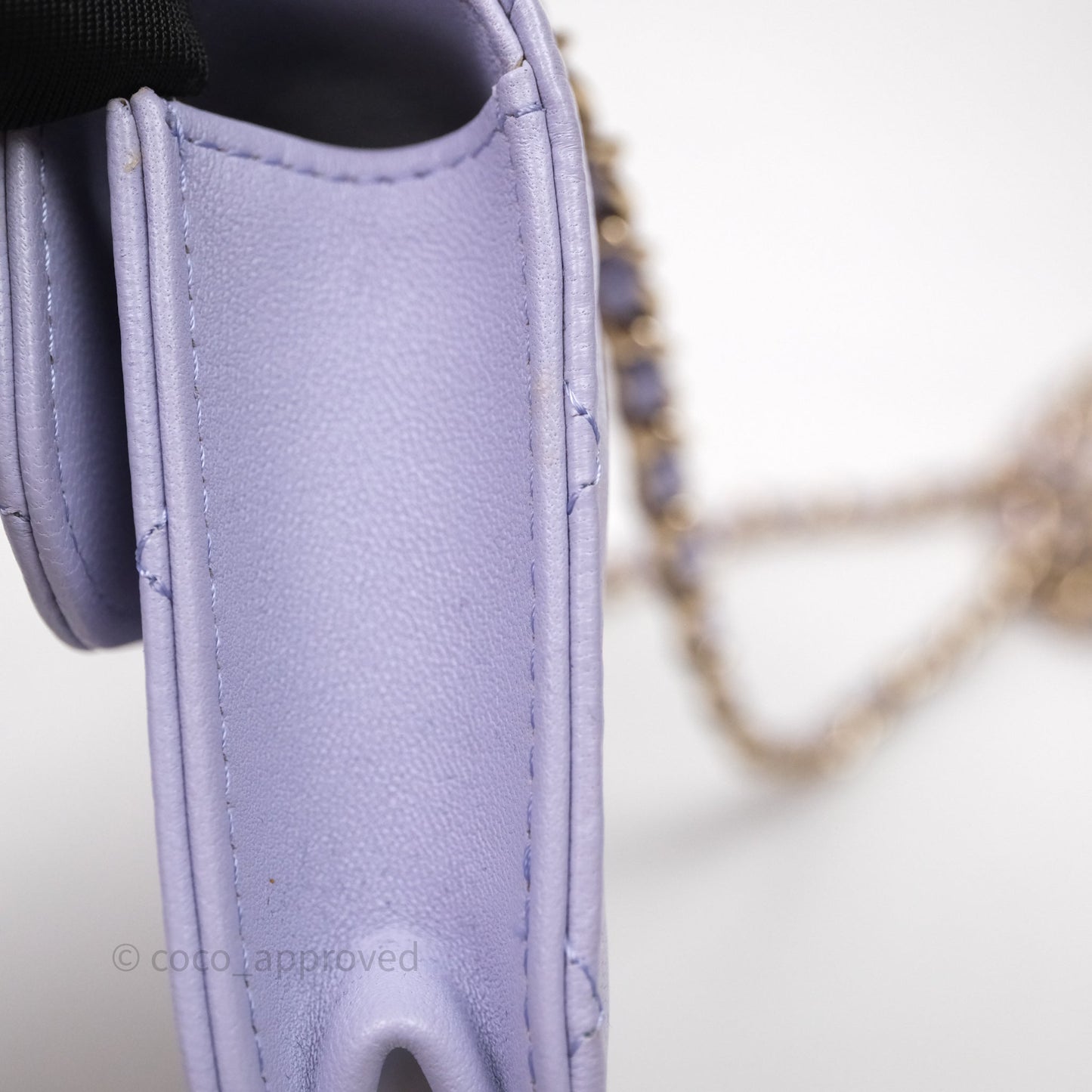 Chanel Mini Handle Flap Coin Purse With Chain Lilac Lambskin Gold Hardware