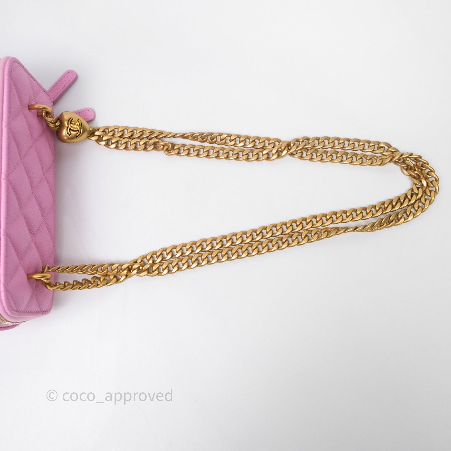 Chanel Vanity with Heart Adjustable Chain Pink Caviar Aged Gold Hardware