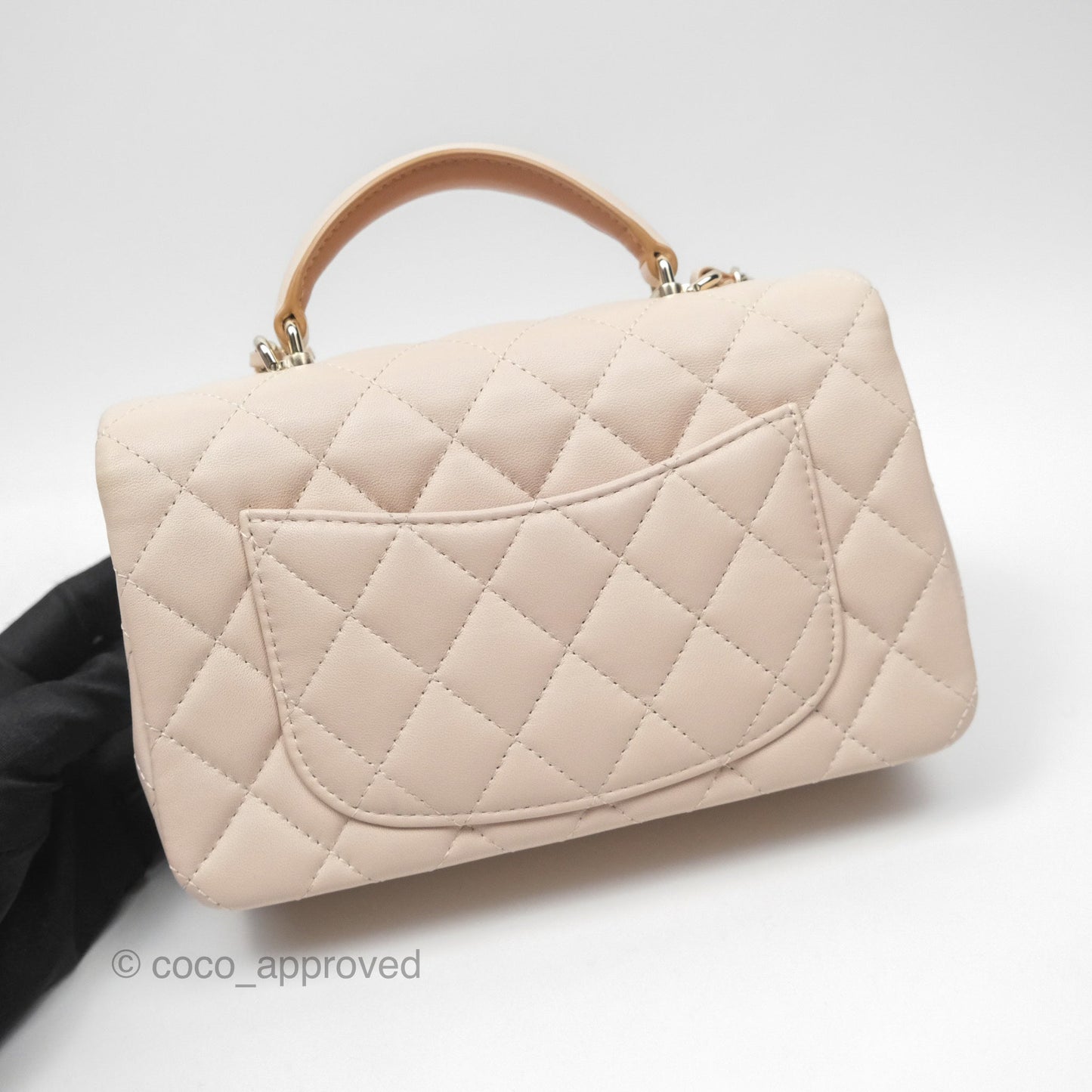 Chanel Top Handle Mini Rectangular Flap Bag Ecru/Beige Lambskin Gold Hardware 23P
